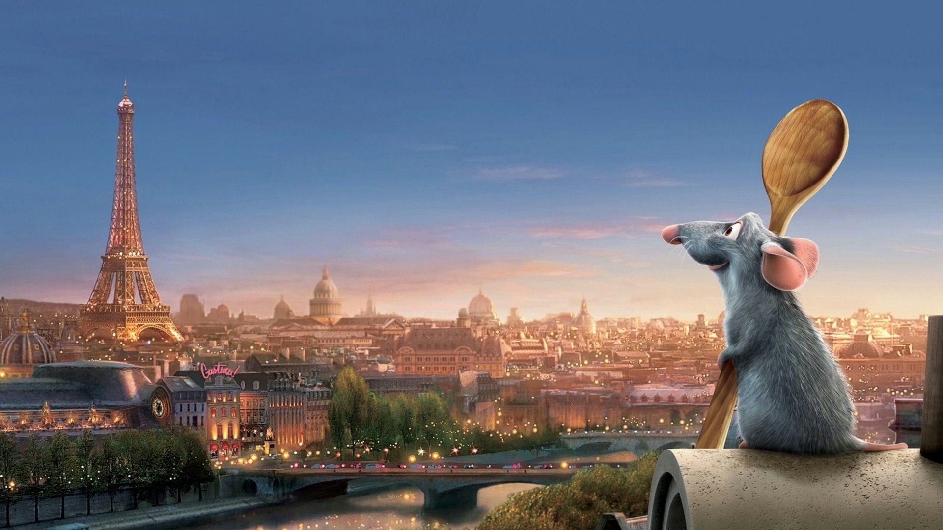 Cinematic background from Ratatouille 2007 - Remy, a resident of Paris, appreciates good food and has quite a sophisticated palate. He would love to become a chef so he can create and enjoy culinary masterpieces to his heart's delight. The only problem is, Remy is a rat. When he winds up in the sewer beneath one of Paris' finest restaurants, the rodent gourmet finds himself ideally placed to realize his dream.