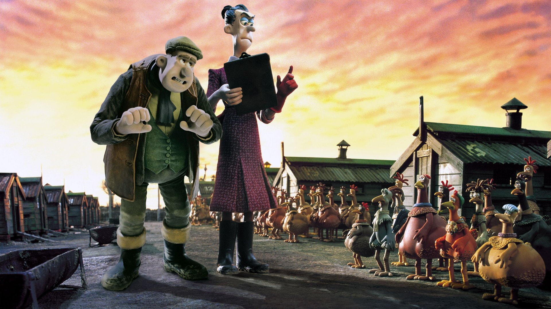 Cinematic background from Chicken Run 2000 - The creators of Wallace & Gromit bring you an exciting and original story about a group of chickens determined to fly the coop–even if they can’t fly! It’s hardly poultry in motion when Rocky attempts to teach Ginger and her feathered friends to fly…but, with teamwork, determination and a little bit o’ cluck, the fearless flock plots one last attempt in a spectacular bid for freedom.