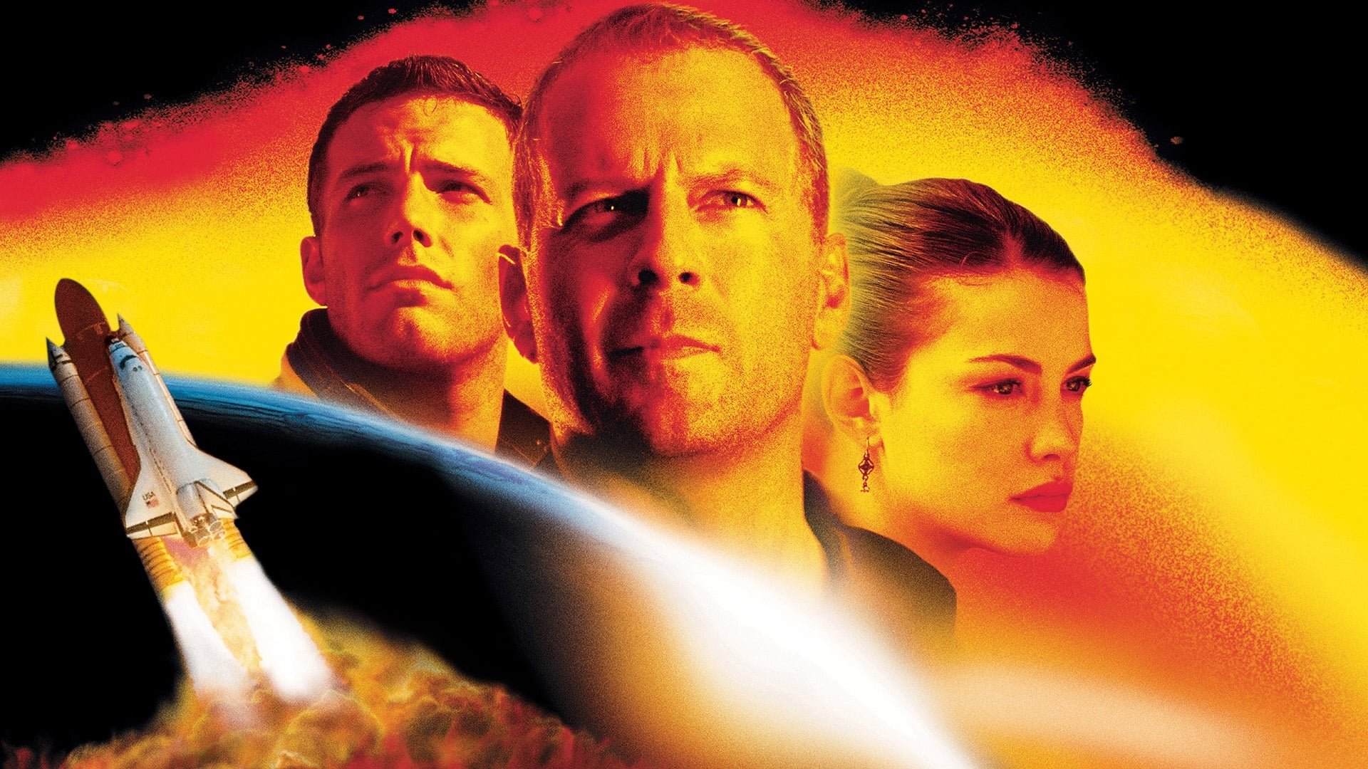 Cinematic background from Armageddon 1998 - When an asteroid threatens to collide with Earth, NASA honcho Dan Truman determines the only way to stop it is to drill into its surface and detonate a nuclear bomb. This leads him to renowned driller Harry Stamper, who agrees to helm the dangerous space mission provided he can bring along his own hotshot crew. Among them is the cocksure A.J. who Harry thinks isn't good enough for his daughter, until the mission proves otherwise.