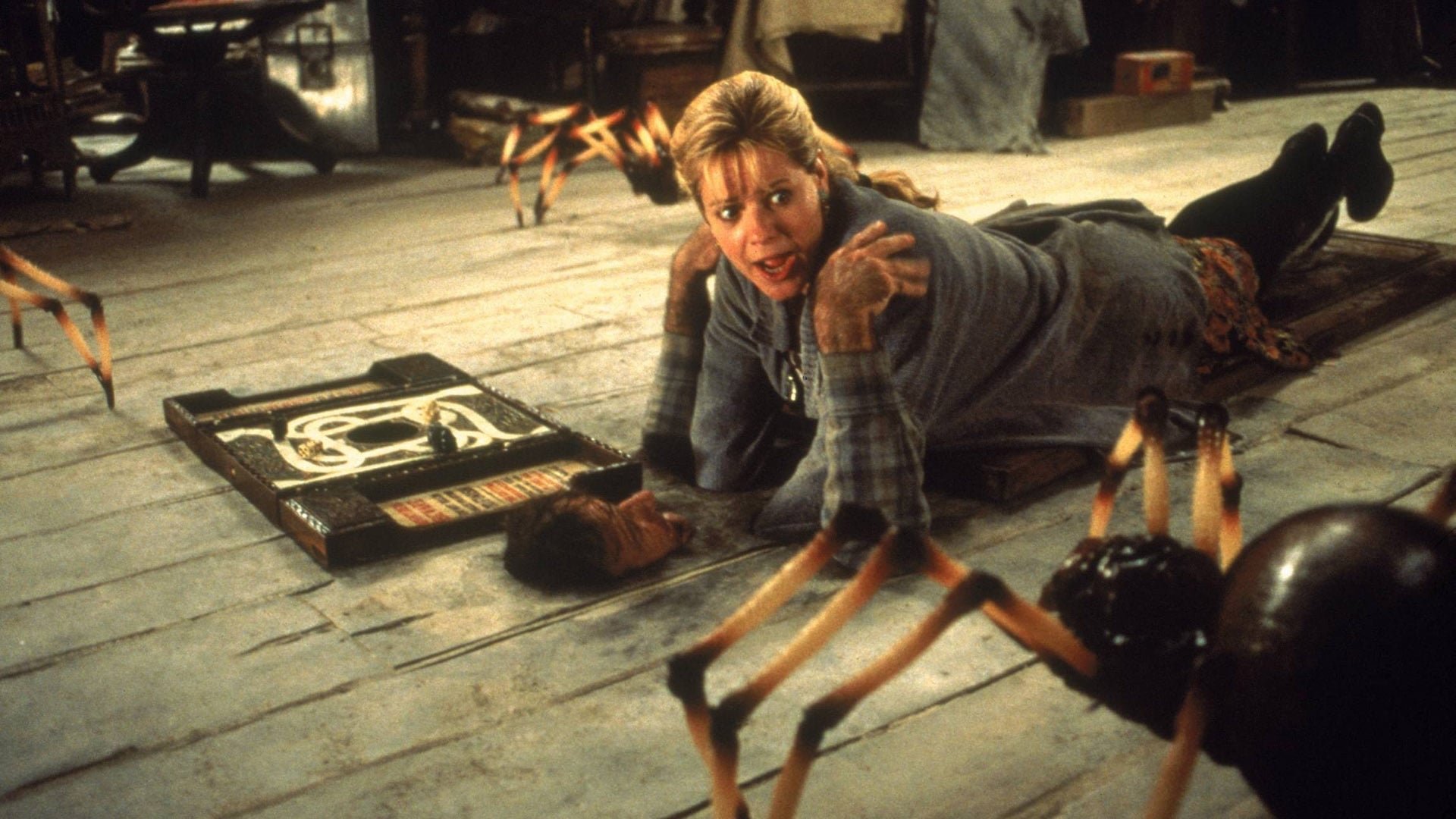 Cinematic background from Jumanji 1995 - When siblings Judy and Peter discover an enchanted board game that opens the door to a magical world, they unwittingly invite Alan -- an adult who's been trapped inside the game for 26 years -- into their living room. Alan's only hope for freedom is to finish the game, which proves risky as all three find themselves running from giant rhinoceroses, evil monkeys and other terrifying creatures.