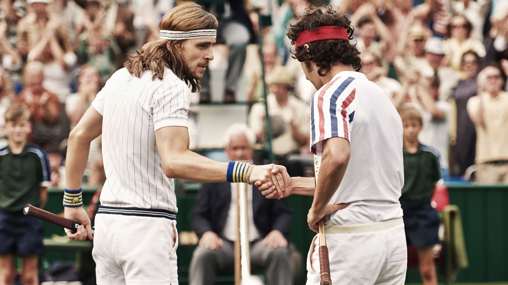 Cinematic background from Borg vs. McEnroe 2017 - The Swedish Björn Borg and the American John McEnroe, the best tennis players in the world, maintain a legendary duel during the 1980 Wimbledon tournament.