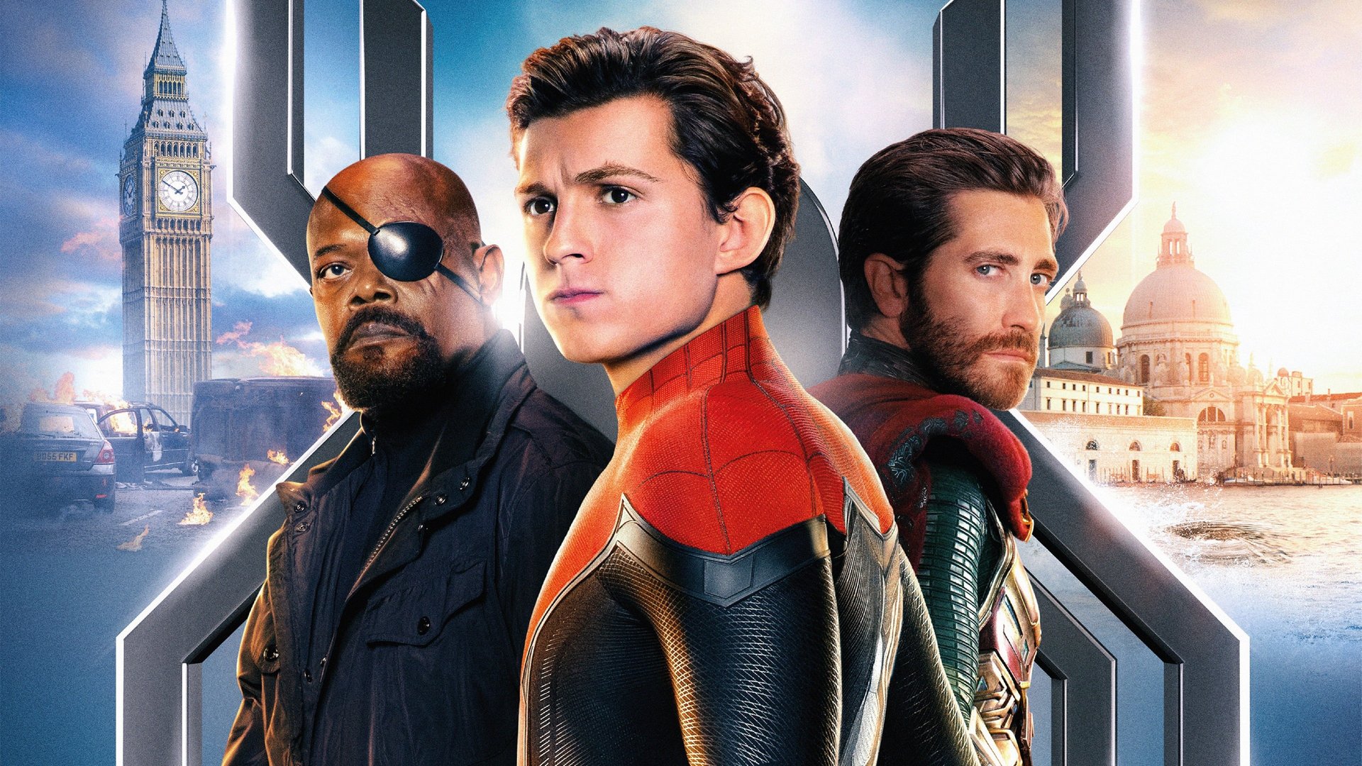 Cinematic background from Spider-Man: Far from Home 2019 - Peter Parker and his friends go on a summer trip to Europe. However, they will hardly be able to rest - Peter will have to agree to help Nick Fury uncover the mystery of creatures that cause natural disasters and destruction throughout the continent.