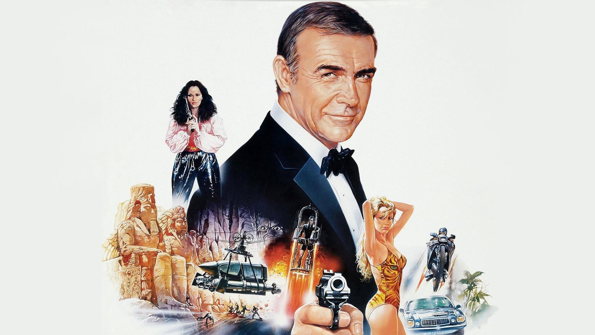 Cinematic background from Never Say Never Again 1983 - James Bond returns as the secret agent 007 to battle the evil organization SPECTRE. Bond must defeat Largo, who has stolen two atomic warheads for nuclear blackmail. But Bond has an ally in Largo's girlfriend, the willowy Domino, who falls for Bond and seeks revenge.
