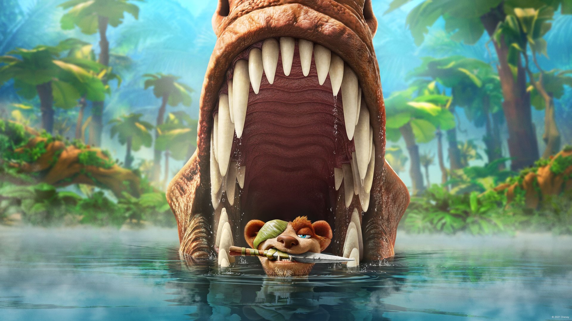 Cinematic background from The Ice Age Adventures of Buck Wild 2022 - The fearless one-eyed weasel Buck teams up with mischievous possum brothers Crash & Eddie as they head off on a new adventure into Buck's home: The Dinosaur World.