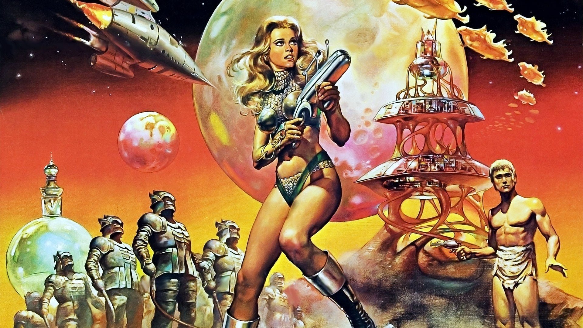 Cinematic background from Barbarella 1968 - In the far future, a highly sexual woman is tasked with finding and stopping the evil Durand-Durand. Along the way she encounters various unusual people.