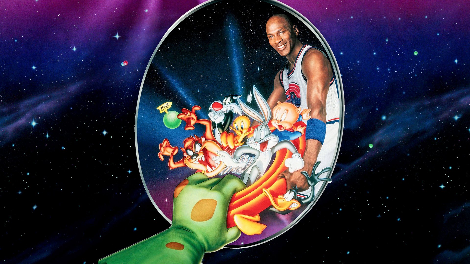Cinematic background from Space Jam 1996 - Jokes fly as the Tune Squad takes on the Nerdlucks in a hardcourt game to decide if the Looney Tunes remain here... or become attractions at a far-off galactic off-ramp called Moron Mountain. The Nerdlucks have a monstrous secret weapon: they've stolen the skills of top NBA stars like Charles Barkley and Patrick Ewing and become Monstars. But that's not all, folks. The Tune Squad’s secret weapon just happens to be the finest player in this or any other universe. He's outta this world. So's the fun.
