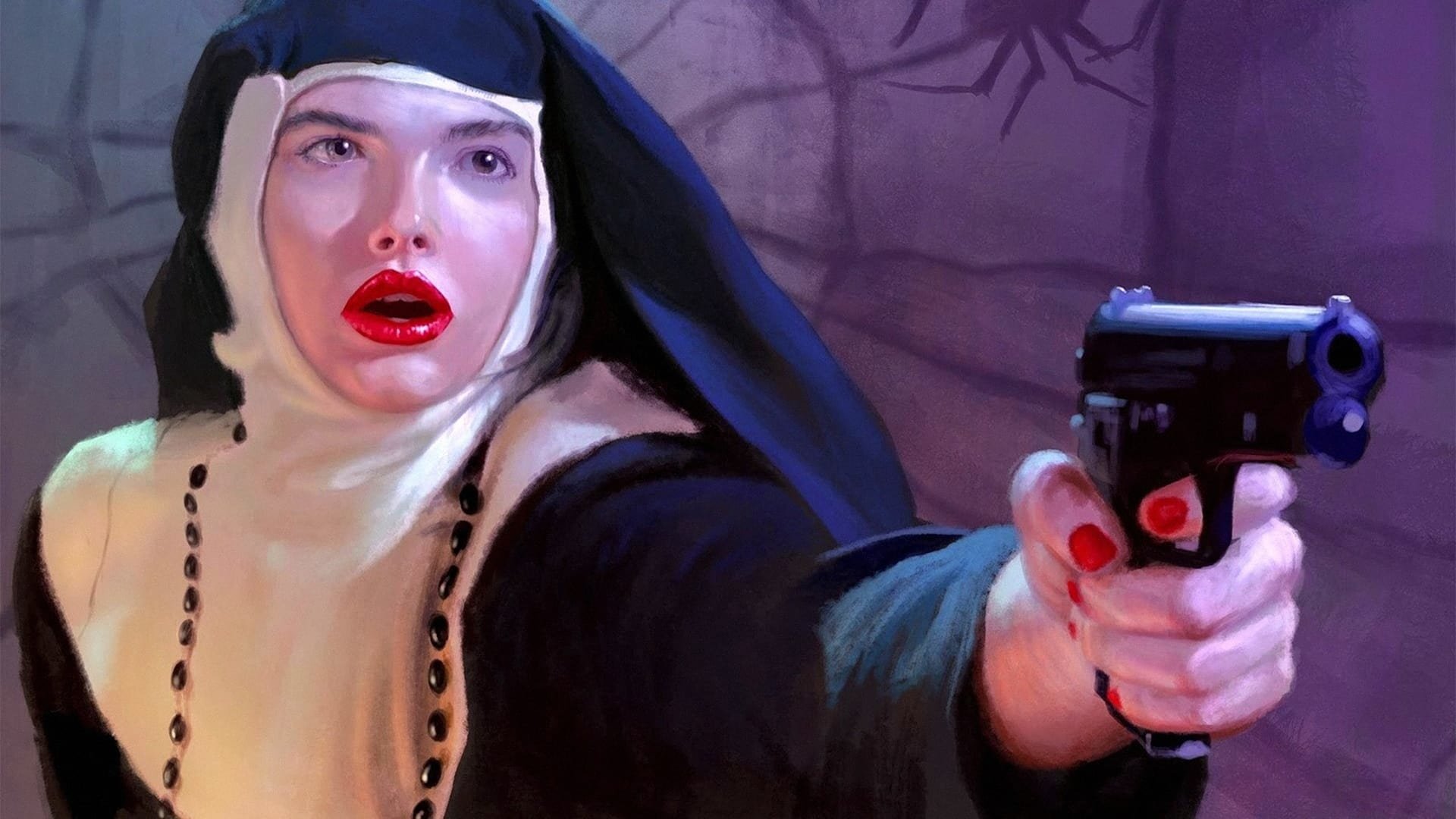 Cinematic background from Ms .45 1981 - A shy and mute seamstress goes insane after being attacked and raped twice in one day. She wanders the New York streets at night in a sexy black dress with her attacker's gun strapped to her garter belt, blowing away any man who tries to pick her up.