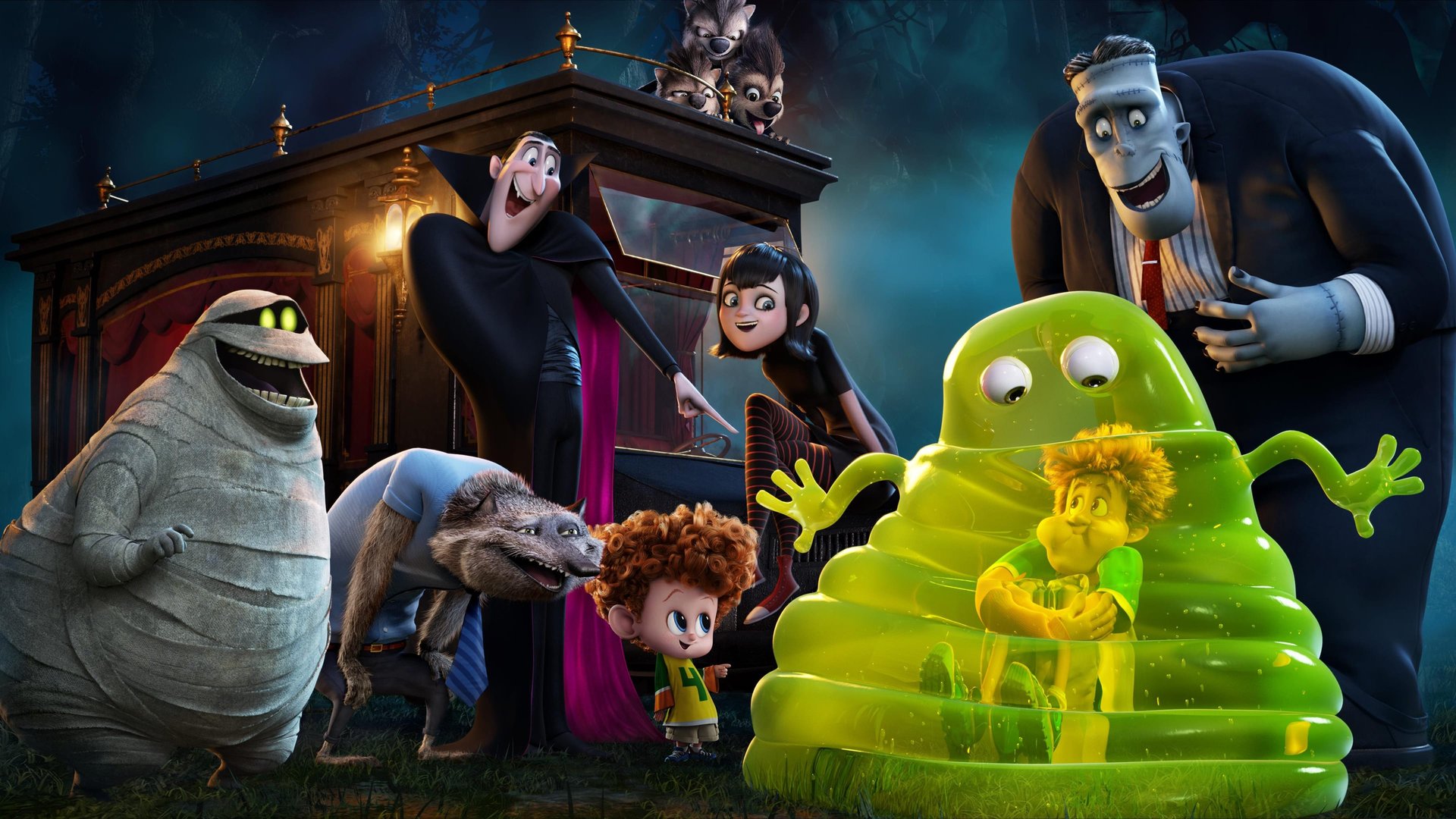 Cinematic background from Hotel Transylvania 2 2015 - When the old-old-old-fashioned vampire Vlad arrives at the hotel for an impromptu family get-together, Hotel Transylvania is in for a collision of supernatural old-school and modern day cool.