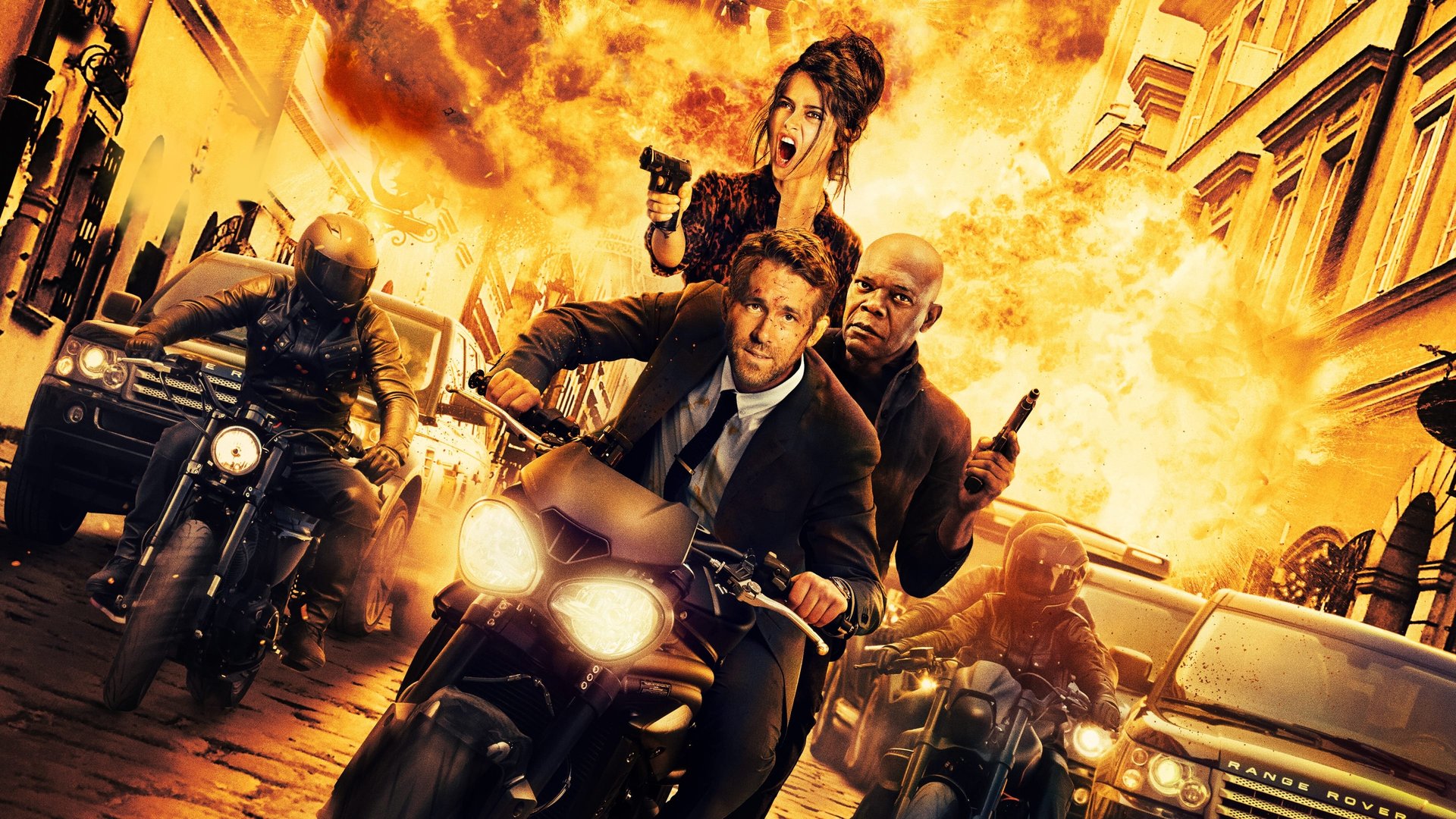 Cinematic background from Hitman's Wife's Bodyguard 2021 - The world’s most lethal odd couple – bodyguard Michael Bryce and hitman Darius Kincaid – are back on another life-threatening mission. Still unlicensed and under scrutiny, Bryce is forced into action by Darius's even more volatile wife, the infamous international con artist Sonia Kincaid. As Bryce is driven over the edge by his two most dangerous protectees, the trio get in over their heads in a global plot and soon find that they are all that stand between Europe and a vengeful and powerful madman.