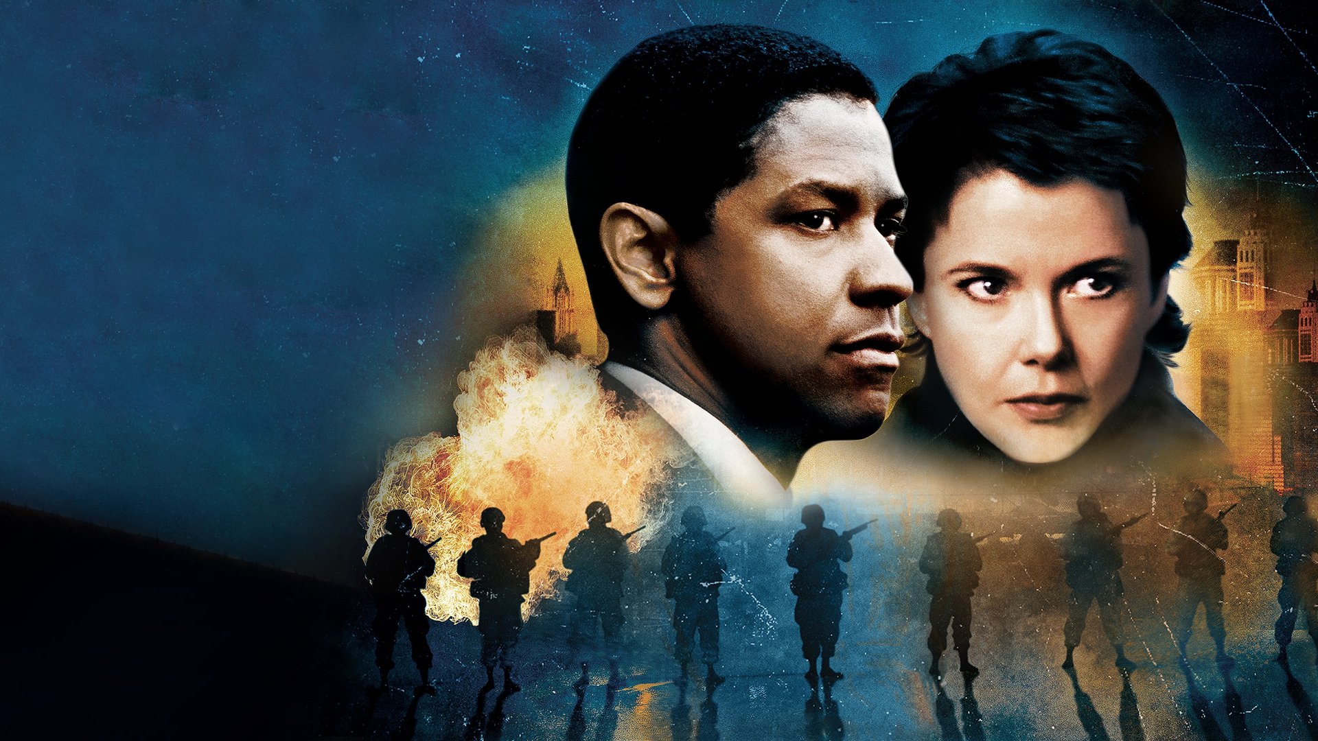 Cinematic background from The Siege 1998 - The secret US abduction of a suspected terrorist from his Middle East homeland leads to a wave of terrorist attacks in New York.  An FBI senior agent and his team attempt to locate and decommission the enemy cells, but must also deal with an Army General gone rogue and a female CIA agent of uncertain loyalties.