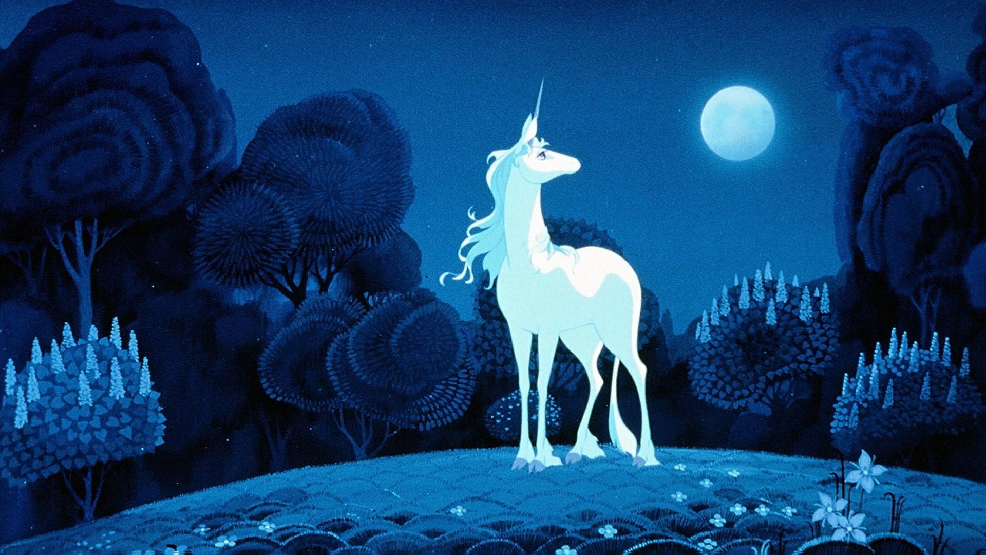 Cinematic background from The Last Unicorn 1982 - From a riddle-speaking butterfly, a unicorn learns that she is supposedly the last of her kind, all the others having been herded away by the Red Bull. The unicorn sets out to discover the truth behind the butterfly's words. She is eventually joined on her quest by Schmendrick, a second-rate magician, and Molly Grue, a now middle-aged woman who dreamed all her life of seeing a unicorn. Their journey leads them far from home, all the way to the castle of King Haggard.