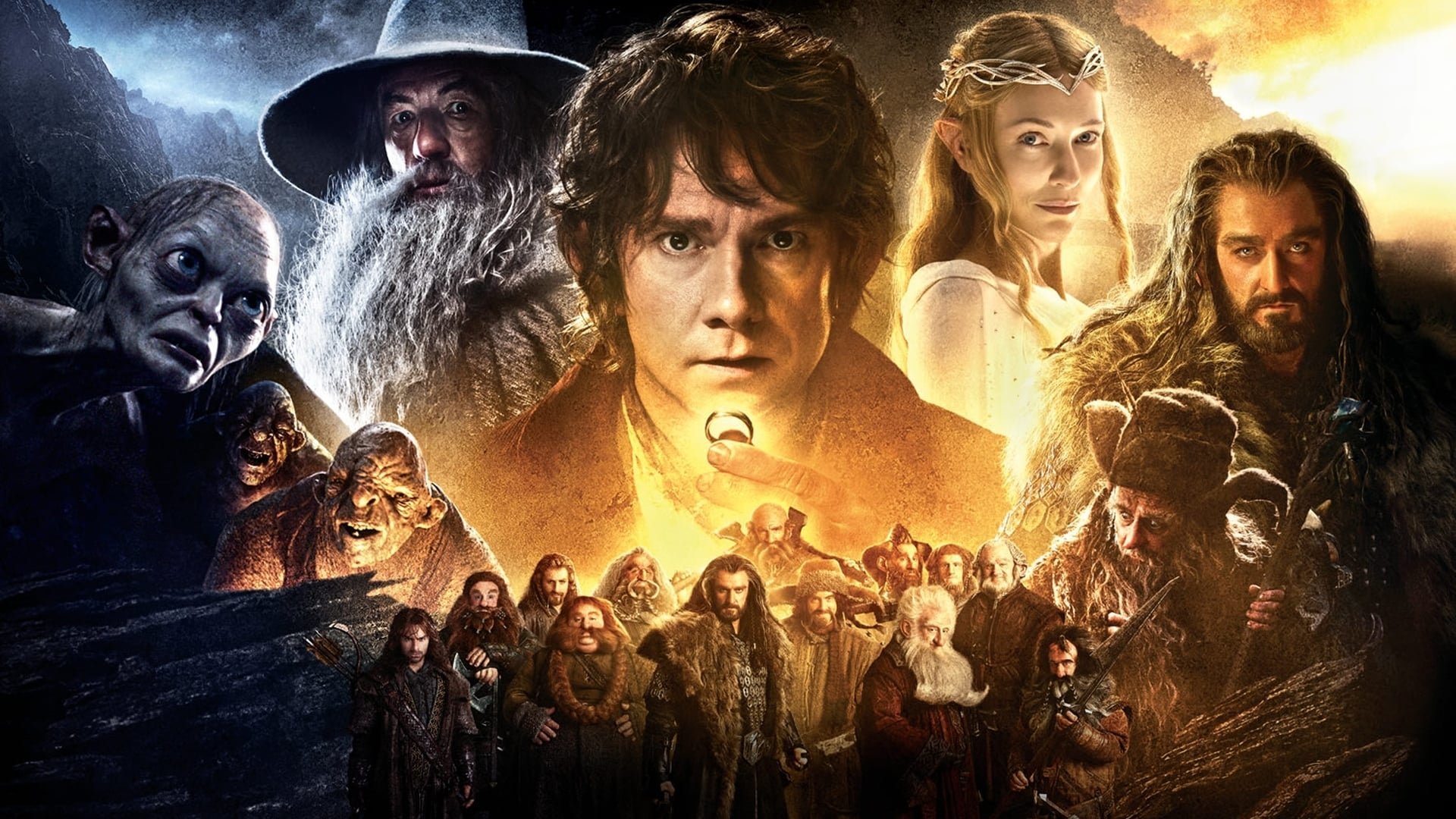 Cinematic background from The Hobbit: An Unexpected Journey 2012 - Bilbo Baggins, a hobbit enjoying his quiet life, is swept into an epic quest by Gandalf the Grey and thirteen dwarves who seek to reclaim their mountain home from Smaug, the dragon.