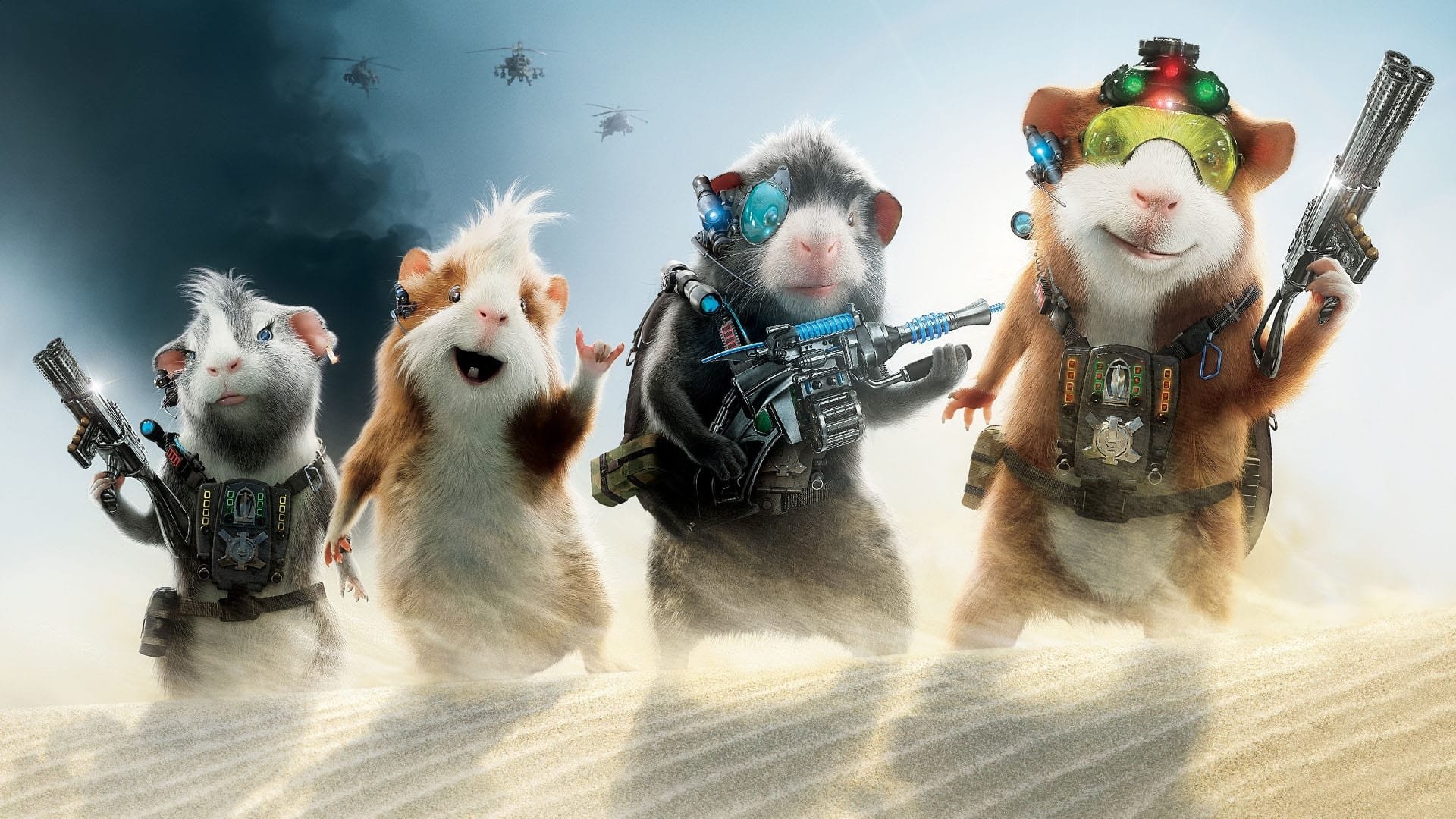 Cinematic background from G-Force 2009 - A team of trained secret agent animals, guinea pigs Darwin, Hurley, Juarez, Blaster, mole Speckles, and fly Mooch takes on a mission for the US government to stop evil Leonard Saber, who plans to destroy the world with household appliances. But the government shuts them down and they are sentenced to a pet shop. Can they escape to defeat the villain and save the world?