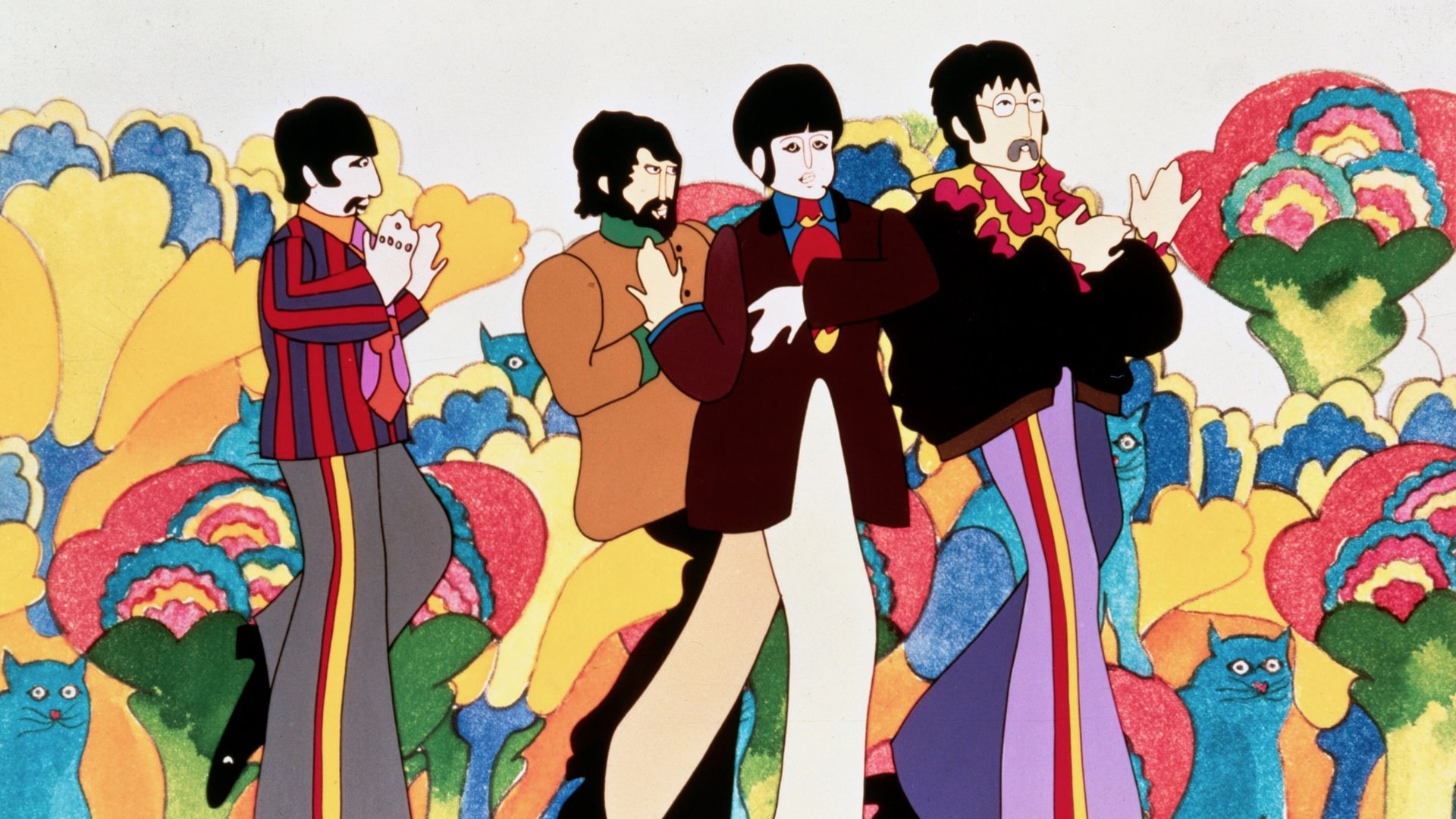 Cinematic background from Yellow Submarine 1968 - The wicked Blue Meanies take over Pepperland, eliminating all color and music. As the only survivor, the Lord Admiral escapes in the yellow submarine and journeys to Liverpool to enlist the help of the Beatles.