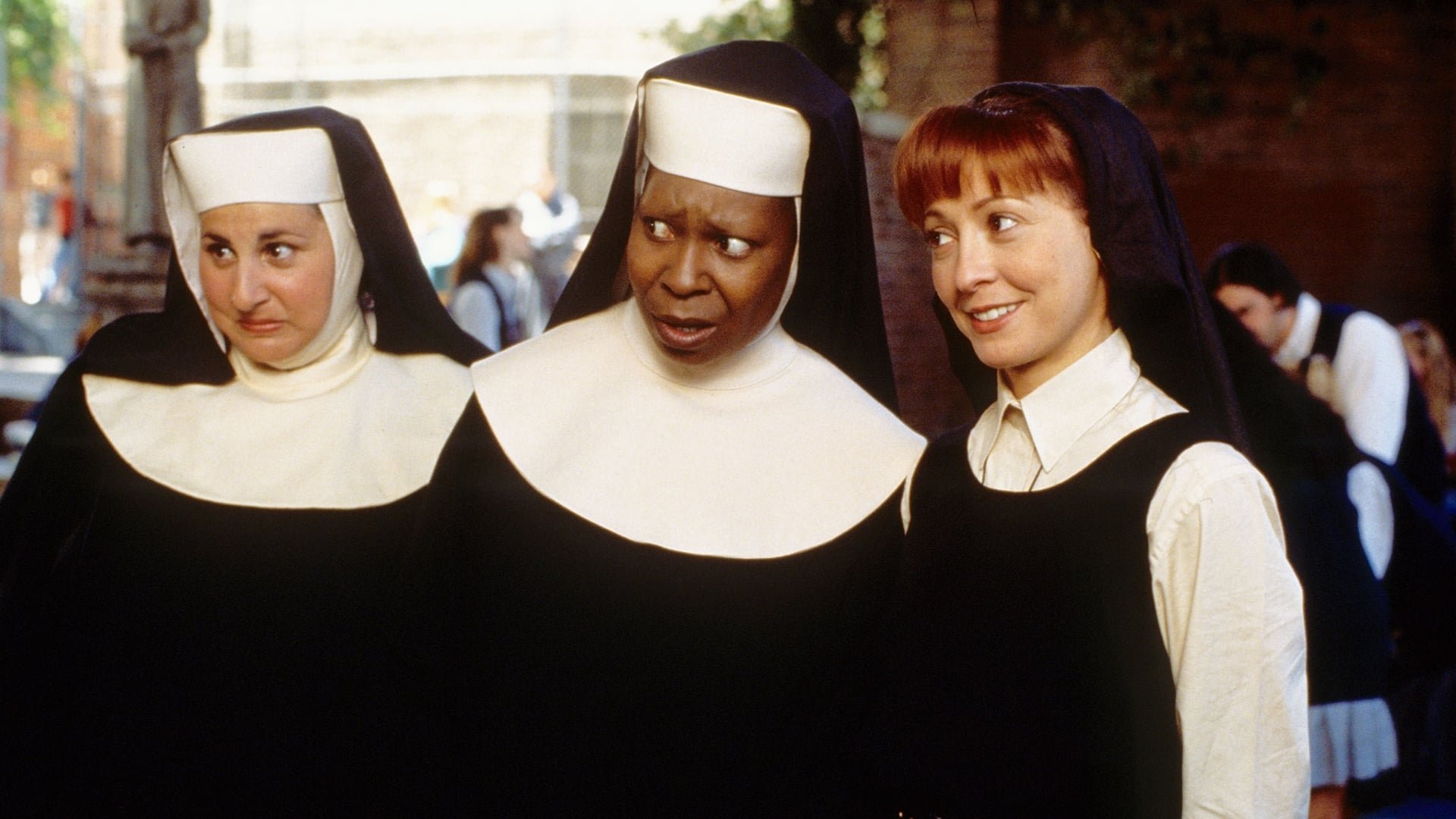 Cinematic background from Sister Act 2: Back in the Habit 1993 - Deloris Van Cartier is again asked to don the nun's habit to help a run-down Catholic school, presided over by Mother Superior. And if trying to reach out to a class full of uninterested students wasn't bad enough, the sisters discover that the school is due to be closed by the unscrupulous chief of a local authority.
