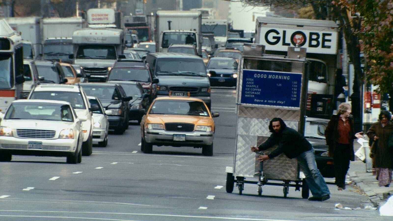 Cinematic background from Man Push Cart 2005 - Every night while the city sleeps, Ahmad, a former Pakistani rock star turned immigrant, drags his heavy cart along the streets of New York. And every morning, he sells coffee and donuts to a city he cannot call his own. One day, however, the pattern of this harsh existence is broken by a glimmer of hope for a better life.