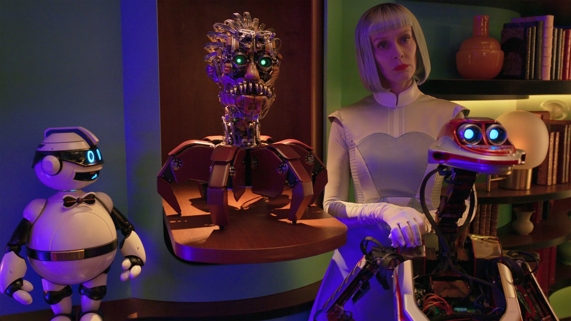 Cinematic background from Big Bug 2022 - Set in the world of 2045, where communities have robotic helpers, a group of suburbanites are locked in for their protection by their household robots, while a rogue, self-aware AI android revolt uprising takes place outside.