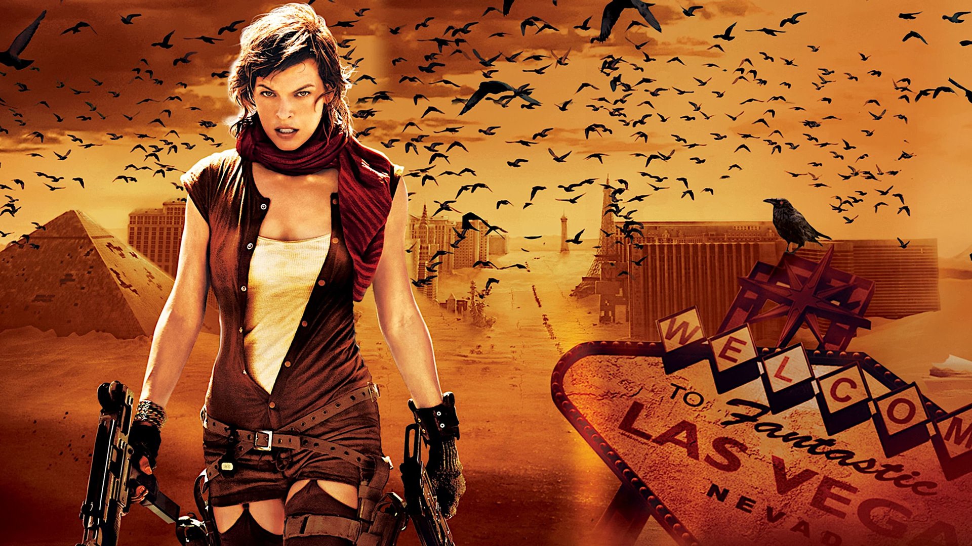 Cinematic background from Resident Evil: Extinction 2007 - Years after the Racoon City catastrophe, survivors travel across the Nevada desert, hoping to make it to Alaska. Alice joins the caravan and their fight against hordes of zombies and the evil Umbrella Corp.