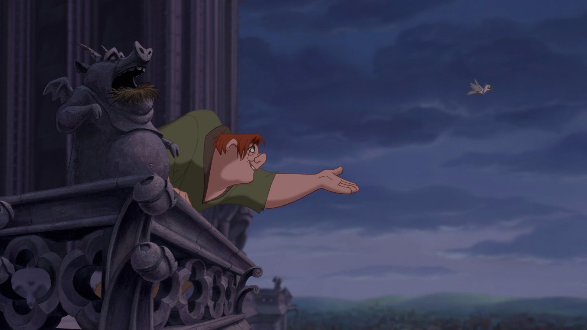 Cinematic background from The Hunchback of Notre Dame 1996 - At the urging of his gargoyle pals, Quasimodo leaves Notre Dame tower against the wishes of his guardian, the evil Judge Claude Frollo. He ventures out to the Festival of Fools and finds his first true friend, a Romani woman named Esmeralda, who entrusts him with a secret. When the secret is revealed, Quasi soon finds himself fighting to save the people and city he loves.
