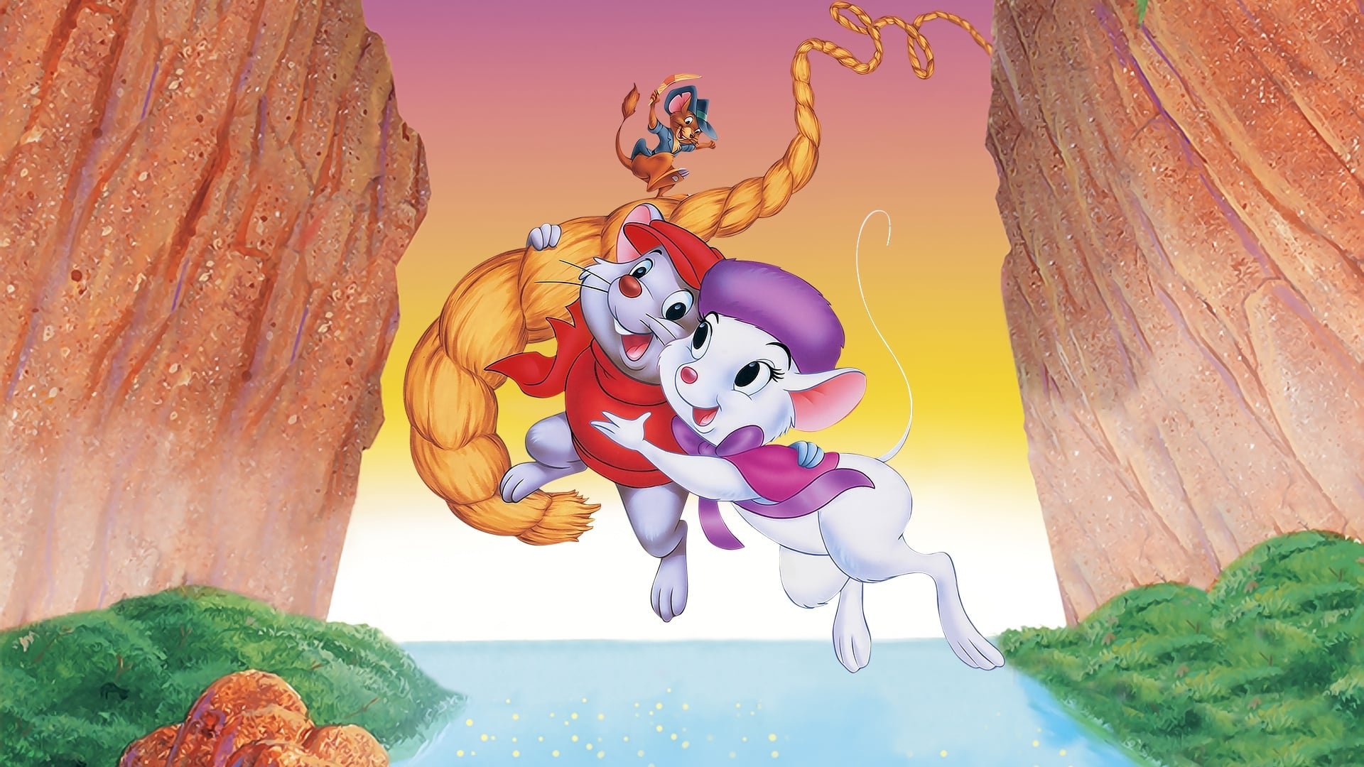 Cinematic background from The Rescuers Down Under 1990 - A lawless poacher wants to capture a majestic and rare golden eagle, so he kidnaps the boy who knows where to find the bird. Not to worry -- the Rescue Aid Society's top agents, heroic mice Miss Bianca and Bernard, fly to Australia to save the day. Accompanying the fearless duo are bumbling albatross Wilbur and local field operative Jake the Kangaroo Rat.