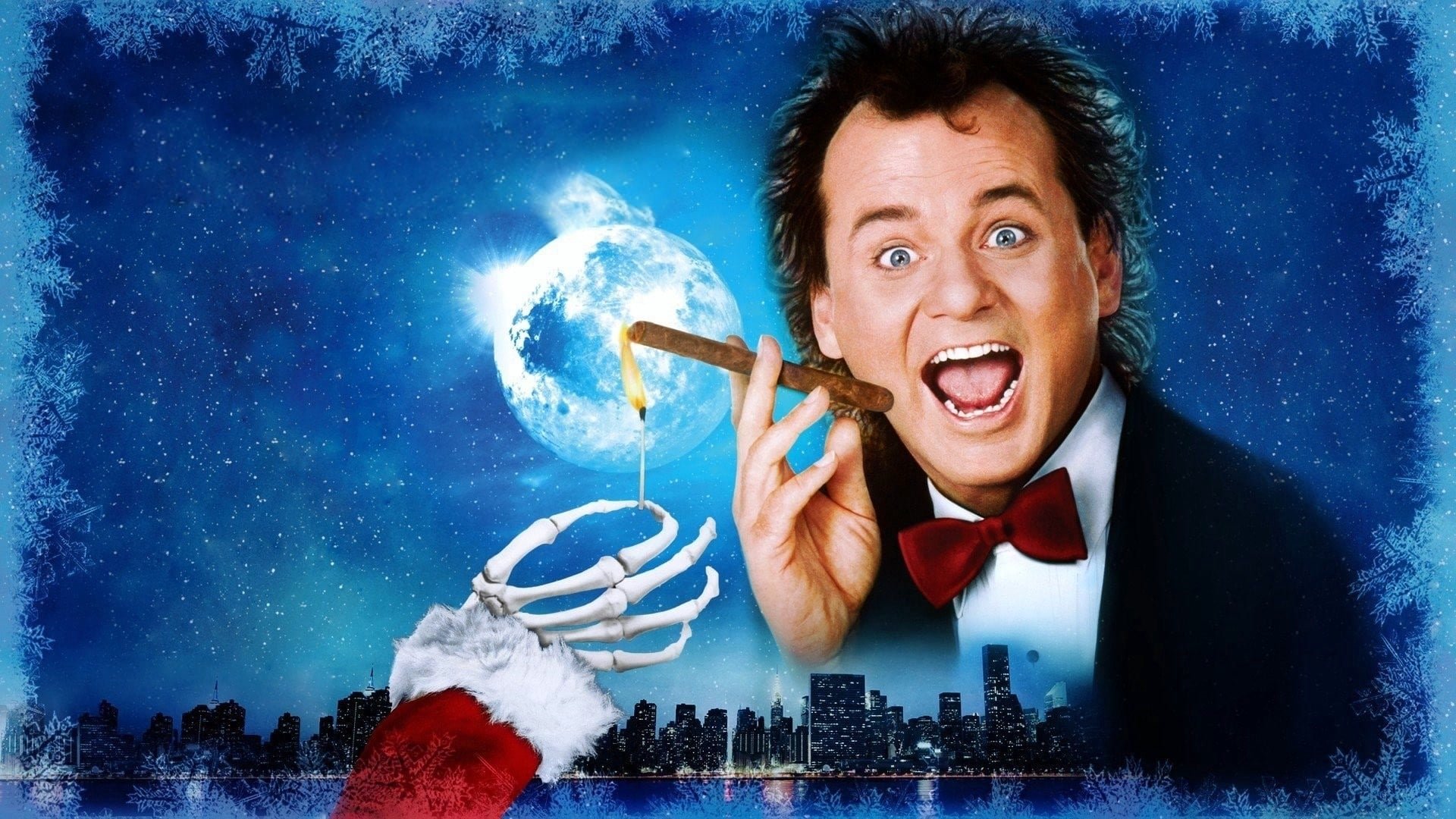 Cinematic background from Scrooged 1988 - Frank Cross is a wildly successful television executive whose cold ambition and curmudgeonly nature has driven away the love of his life. But after firing a staff member on Christmas Eve, Frank is visited by a series of ghosts who give him a chance to re-evaluate his actions and right the wrongs of his past.