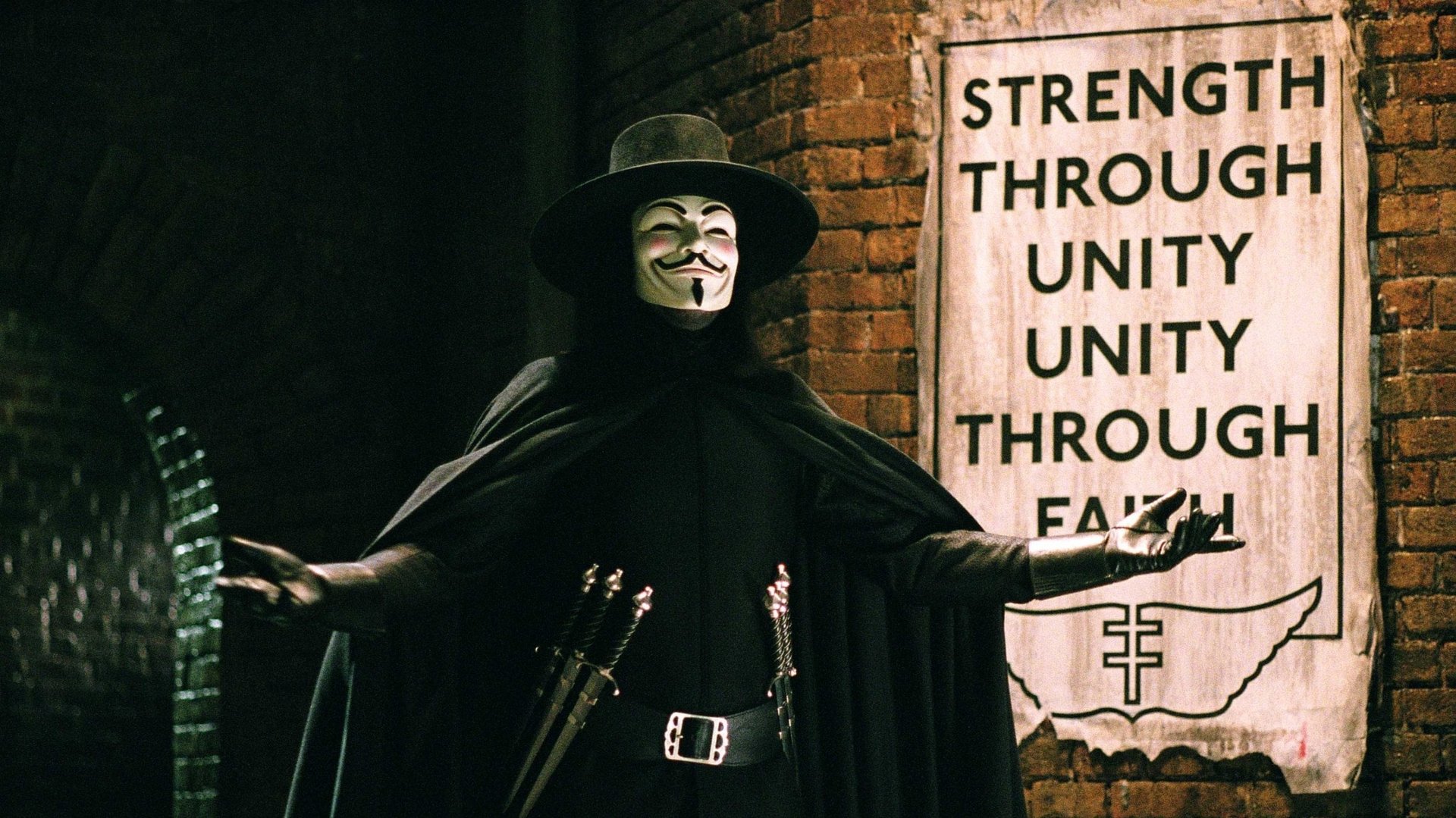 Cinematic background from V for Vendetta 2005 - In a world in which Great Britain has become a fascist state, a masked vigilante known only as “V” conducts guerrilla warfare against the oppressive British government. When V rescues a young woman from the secret police, he finds in her an ally with whom he can continue his fight to free the people of Britain.