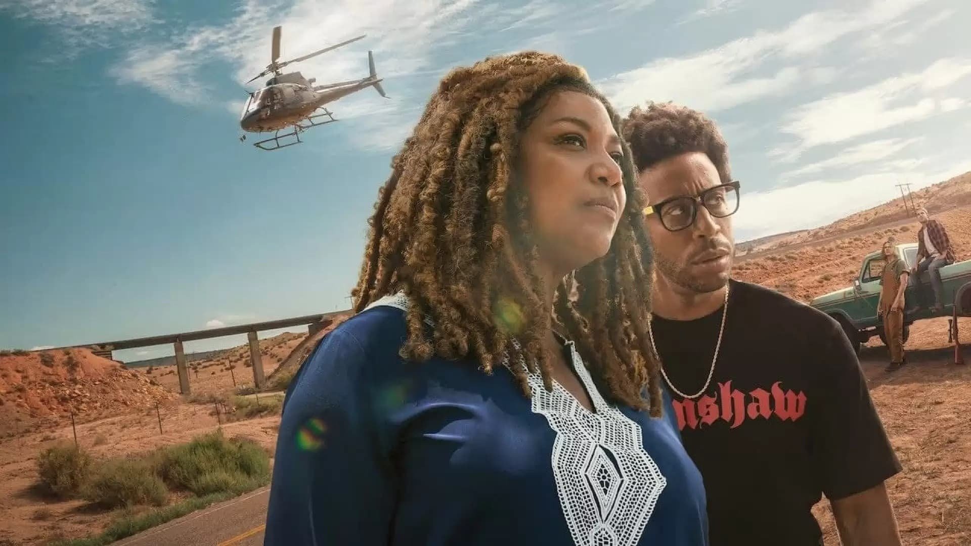 Cinematic background from End of the Road 2022 - Recently widowed mom Brenda fights to protect her family during a harrowing road trip when a murder and a missing bag of cash plunge them into danger.