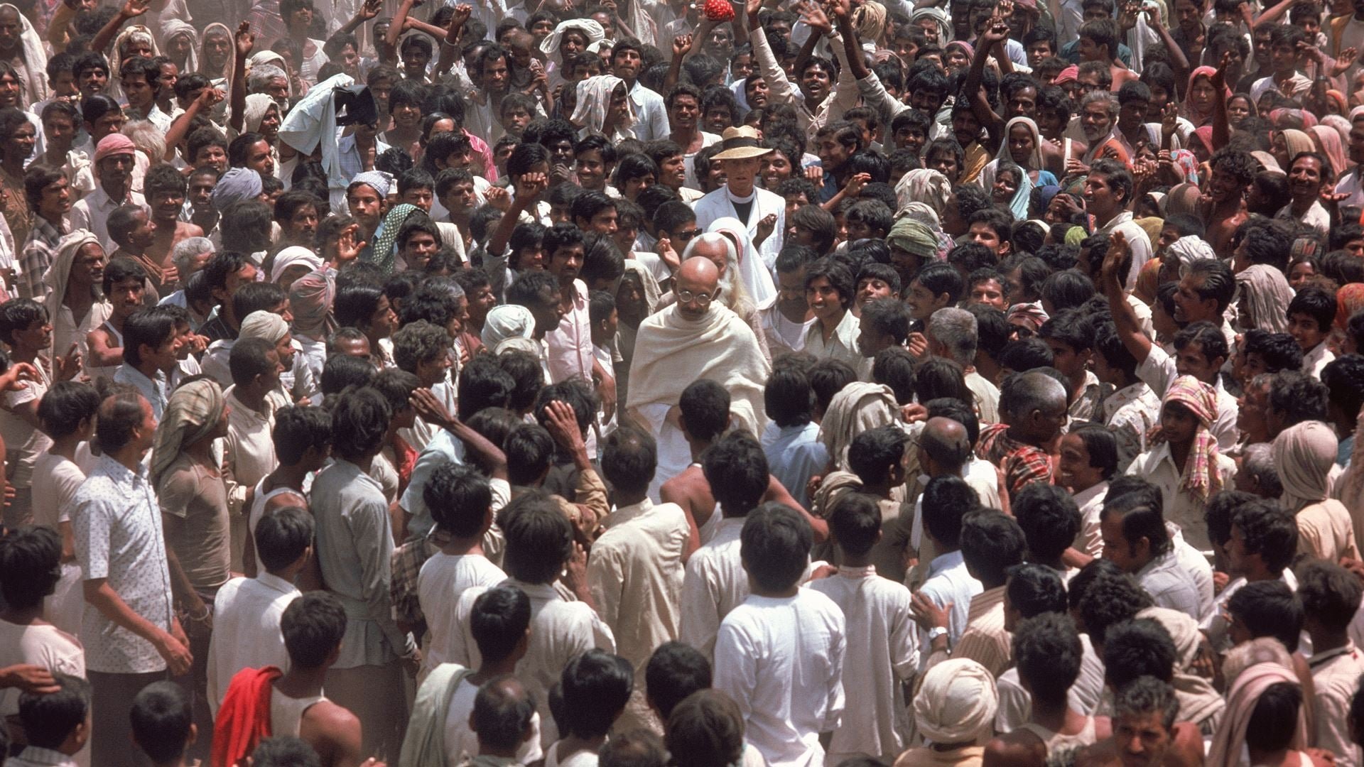 Cinematic background from Gandhi 1982 - In the early years of the 20th century, Mohandas K. Gandhi, a British-trained lawyer, forsakes all worldly possessions to take up the cause of Indian independence. Faced with armed resistance from the British government, Gandhi adopts a policy of 'passive resistance', endeavouring to win freedom for his people without resorting to bloodshed.