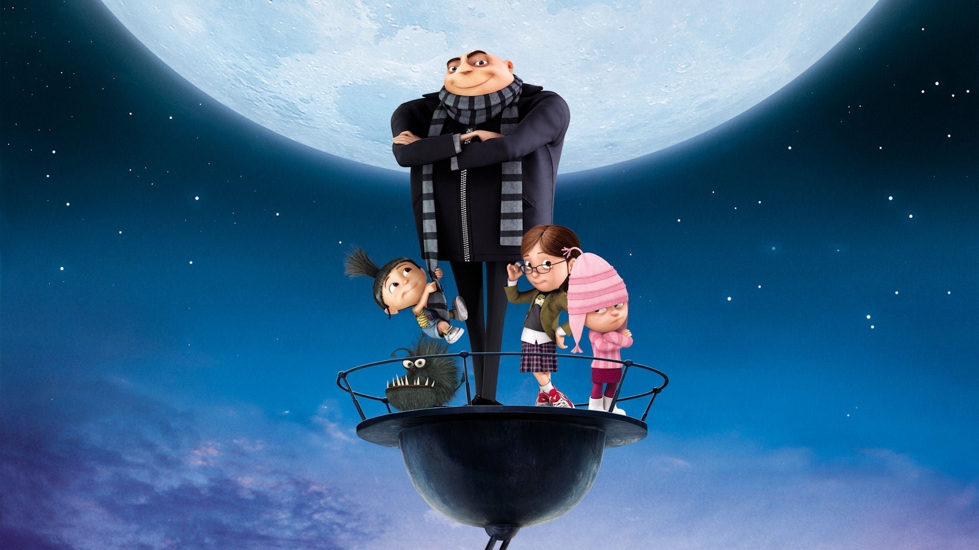 Cinematic background from Despicable Me 2010 - Villainous Gru lives up to his reputation as a despicable, deplorable and downright unlikable guy when he hatches a plan to steal the moon from the sky. But he has a tough time staying on task after three orphans land in his care.