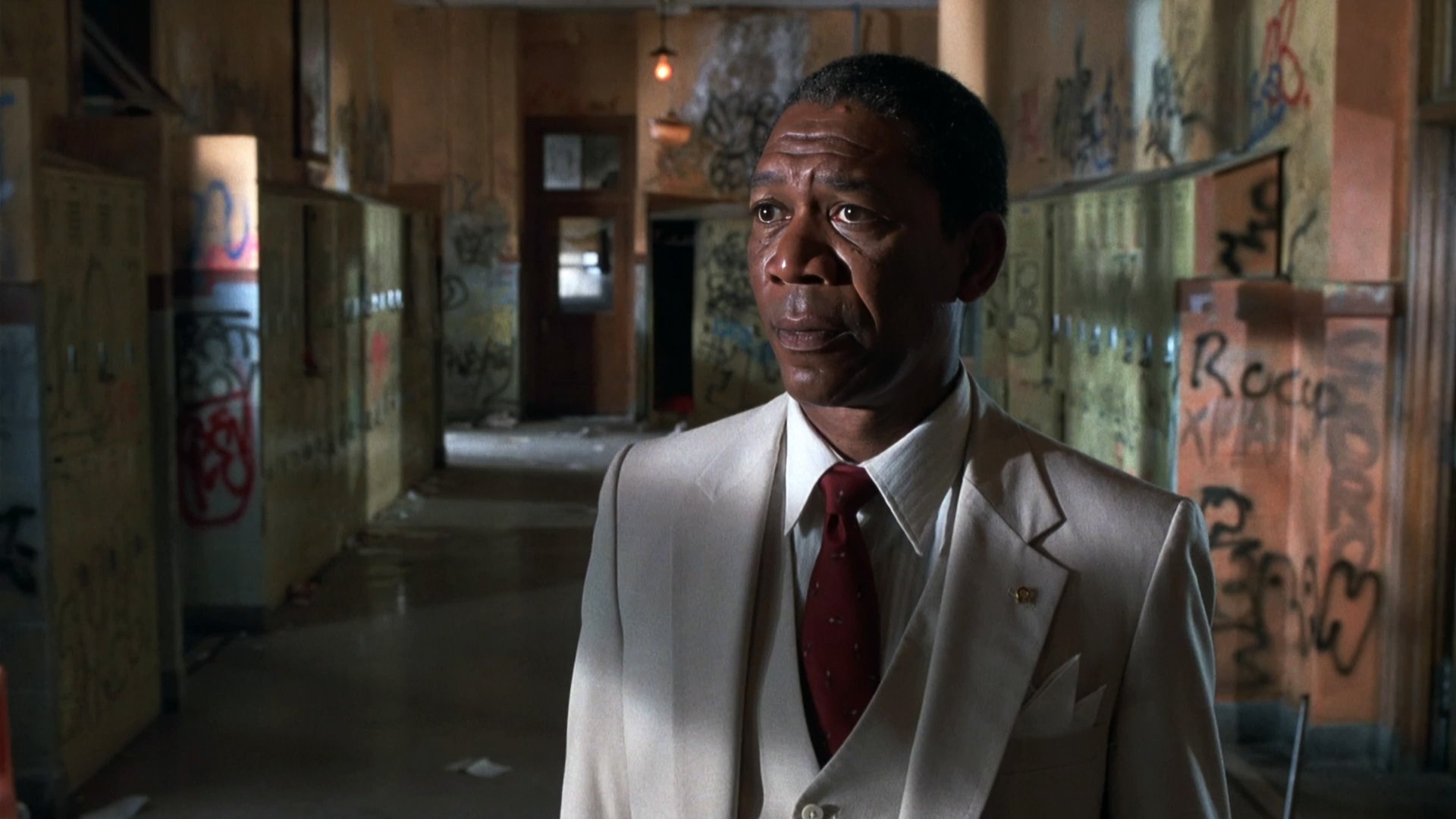 Cinematic background from Lean on Me 1989 - When principal Joe Clark takes over decaying Eastside High School, he's faced with students wearing gang colors and graffiti-covered walls. Determined to do anything he must to turn the school around, he expels suspected drug dealers, padlocks doors and demands effort and results from students, staff and parents. Autocratic to a fault, this real-life educator put it all on the line.