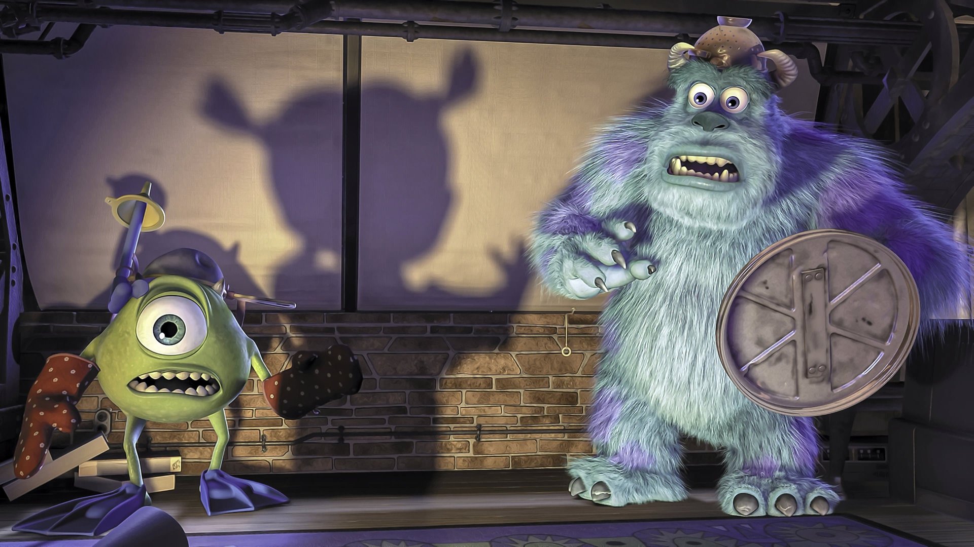 Cinematic background from Monsters, Inc. 2001 - Lovable Sulley and his wisecracking sidekick Mike Wazowski are the top scare team at Monsters, Inc., the scream-processing factory in Monstropolis. When a little girl named Boo wanders into their world, it's the monsters who are scared silly, and it's up to Sulley and Mike to keep her out of sight and get her back home.