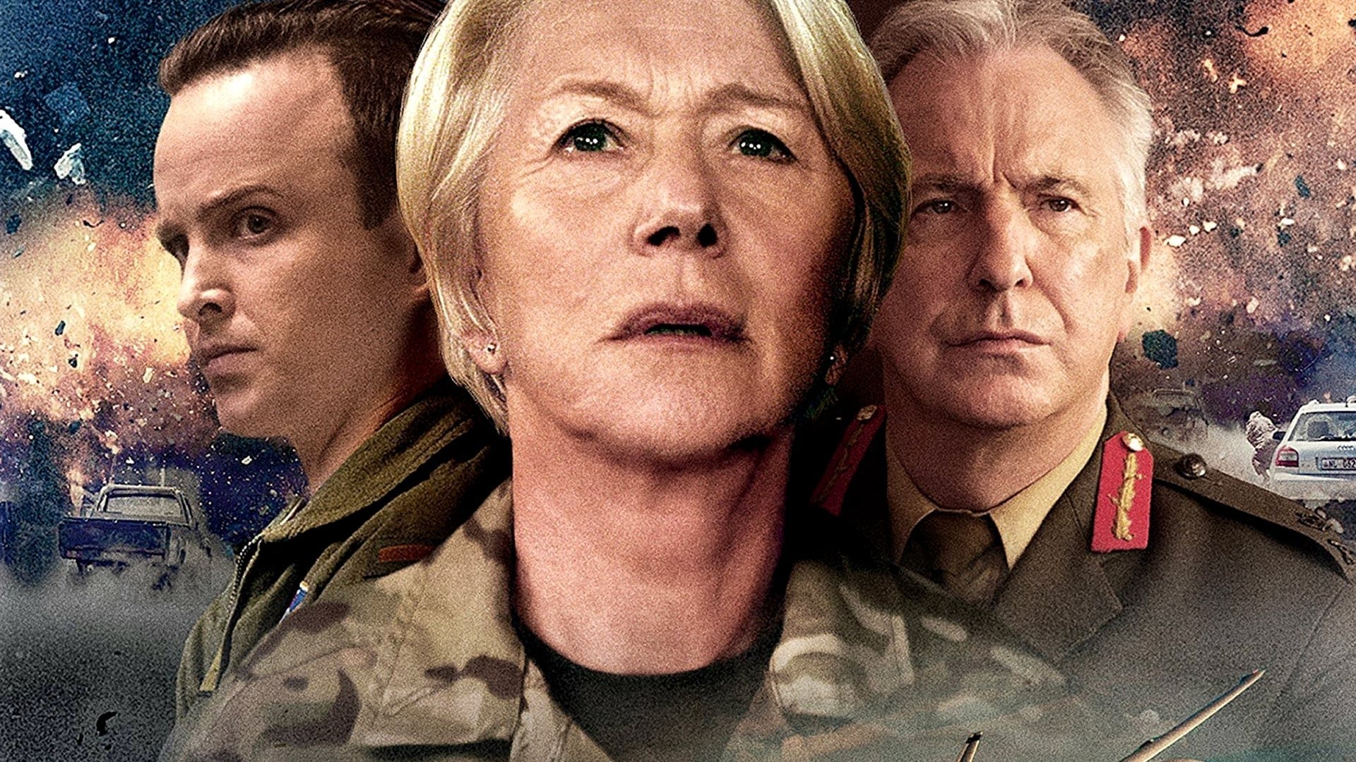 Cinematic background from Eye in the Sky 2015 - A UK-based military officer in command of a top secret drone operation to capture terrorists in Kenya discovers the targets are planning a suicide bombing and the mission escalates from “capture” to “kill.” As American pilot Steve Watts is about to engage, a nine-year old girl enters the kill zone, triggering an international dispute reaching the highest levels of US and British government over the moral, political, and personal implications of modern warfare.