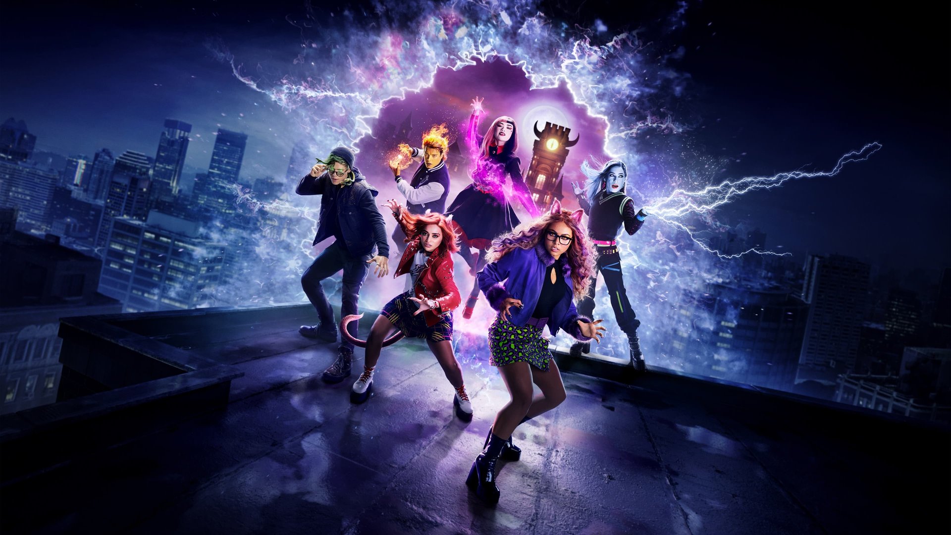 Cinematic background from Monster High 2 2023 - As they enter sophomore year at Monster High, Clawdeen Wolf, Draculaura and Frankie Stein face new students, new powers, and an even bigger threat that could not only tear their friendship apart but could change the world forever.