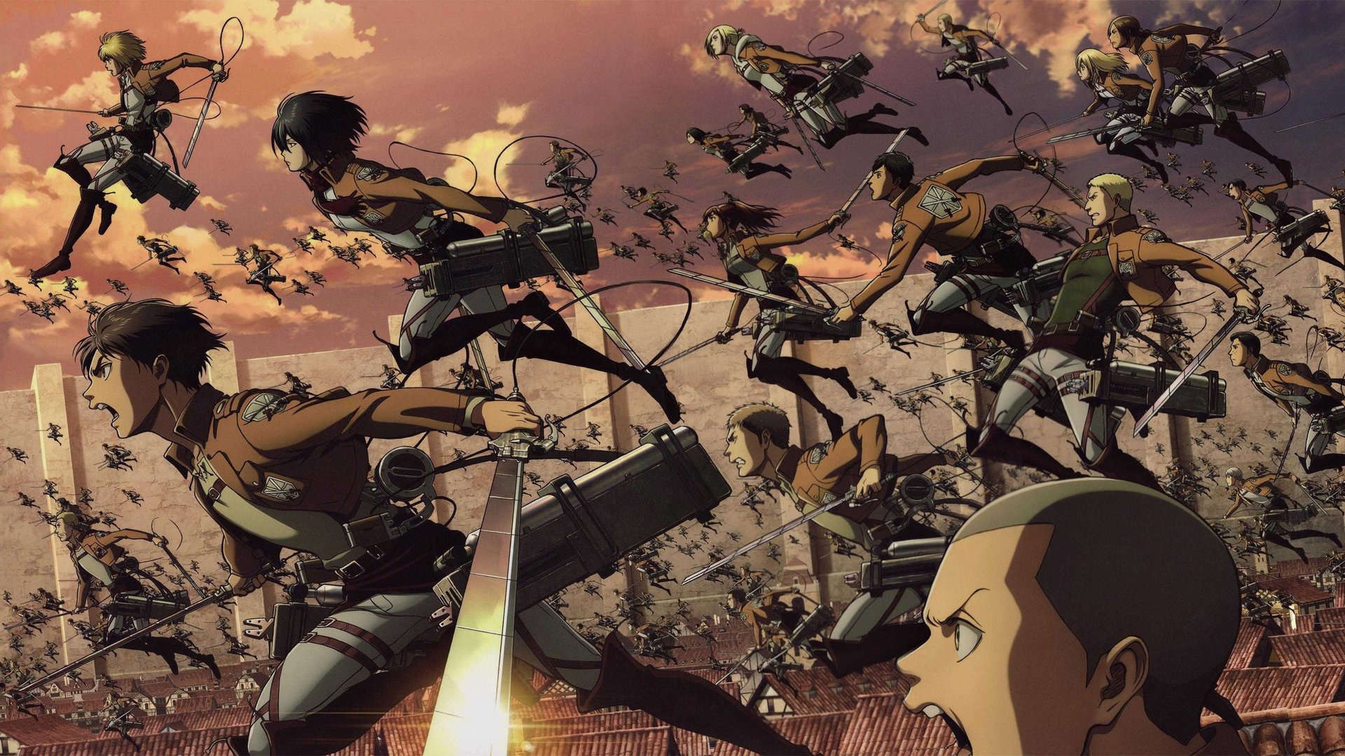 Cinematic background from Attack on Titan 2013 - 2023 - Several hundred years ago, humans were nearly exterminated by Titans. Titans are typically several stories tall, seem to have no intelligence, devour human beings and, worst of all, seem to do it for the pleasure rather than as a food source. A small percentage of humanity survived by walling themselves in a city protected by extremely high walls, even taller than the biggest Titans. Flash forward to the present and the city has not seen a Titan in over 100 years. Teenage boy Eren and his foster sister Mikasa witness something horrific as the city walls are destroyed by a Colossal Titan that appears out of thin air. As the smaller Titans flood the city, the two kids watch in horror as their mother is eaten alive. Eren vows that he will murder every single Titan and take revenge for all of mankind.