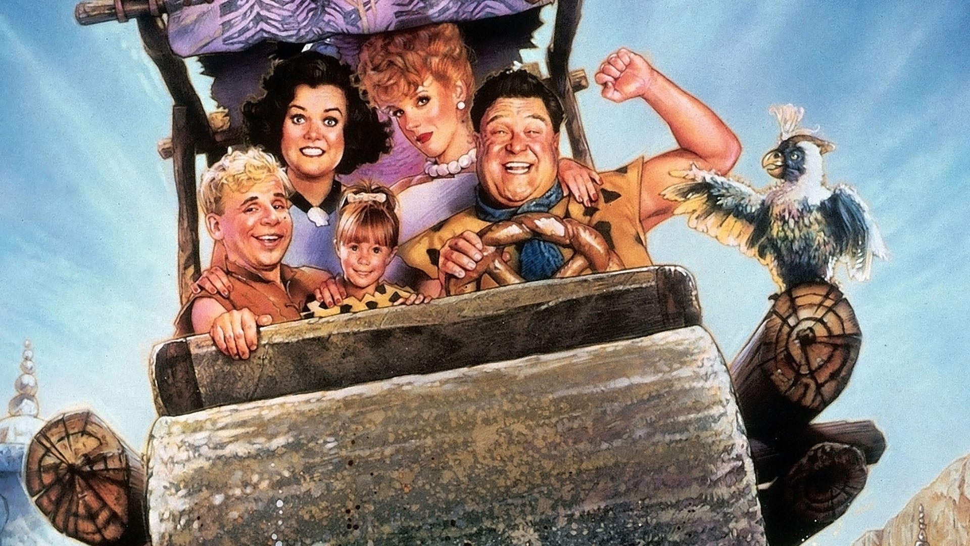 Cinematic background from The Flintstones 1994 - Modern Stone Age family the Flintstones hit the big screen in this live-action version of the classic cartoon. Fred helps Barney adopt a child. Barney sees an opportunity to repay him when Slate Mining tests its employees to find a new executive. But no good deed goes unpunished.
