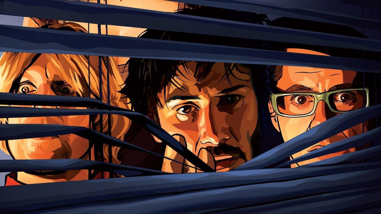 Cinematic background from A Scanner Darkly 2006 - An undercover cop in a not-too-distant future becomes involved with a dangerous new drug and begins to lose his own identity as a result.