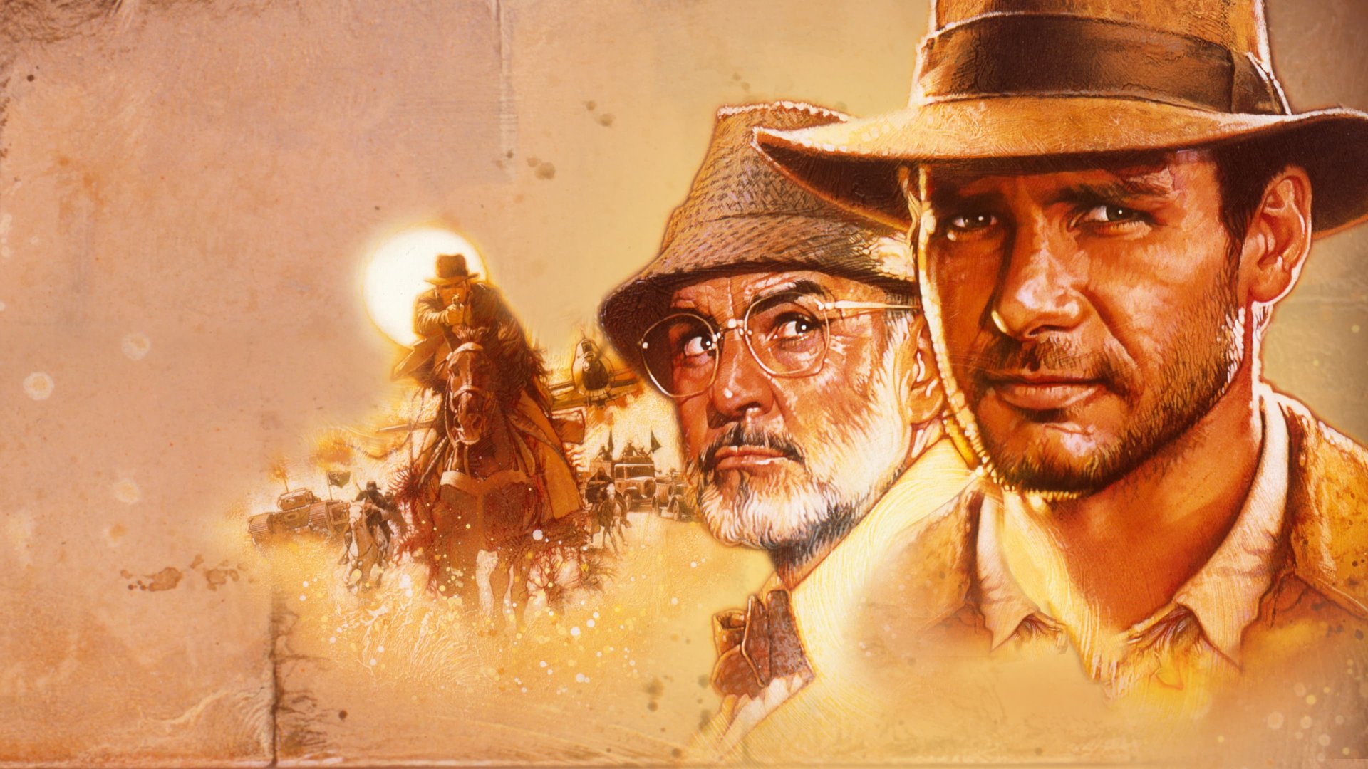 Cinematic background from Indiana Jones and the Last Crusade 1989 - In 1938, an art collector appeals to eminent archaeologist Dr. Indiana Jones to embark on a search for the Holy Grail. Indy learns that a medieval historian has vanished while searching for it, and the missing man is his own father, Dr. Henry Jones Sr.. He sets out to rescue his father by following clues in the old man's notebook, which his father had mailed to him before he went missing. Indy arrives in Venice, where he enlists the help of a beautiful academic, Dr. Elsa Schneider, along with Marcus Brody and Sallah. Together they must stop the Nazis from recovering the power of eternal life and taking over the world!
