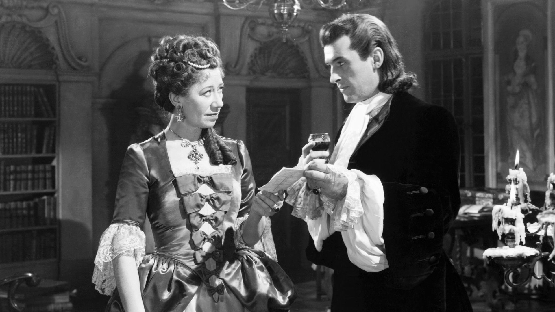 Cinematic background from Saraband 1948 - Sophie Dorothea is a young woman forced into a loveless marriage with Prince George Louis of Hanover. George Louis is later crowned King George I of England. Despairing of ever experiencing true love, the depressed queen finds life at court no solace. Sophie then falls for a dashing Swedish soldier of fortune, Count Konigsmark.