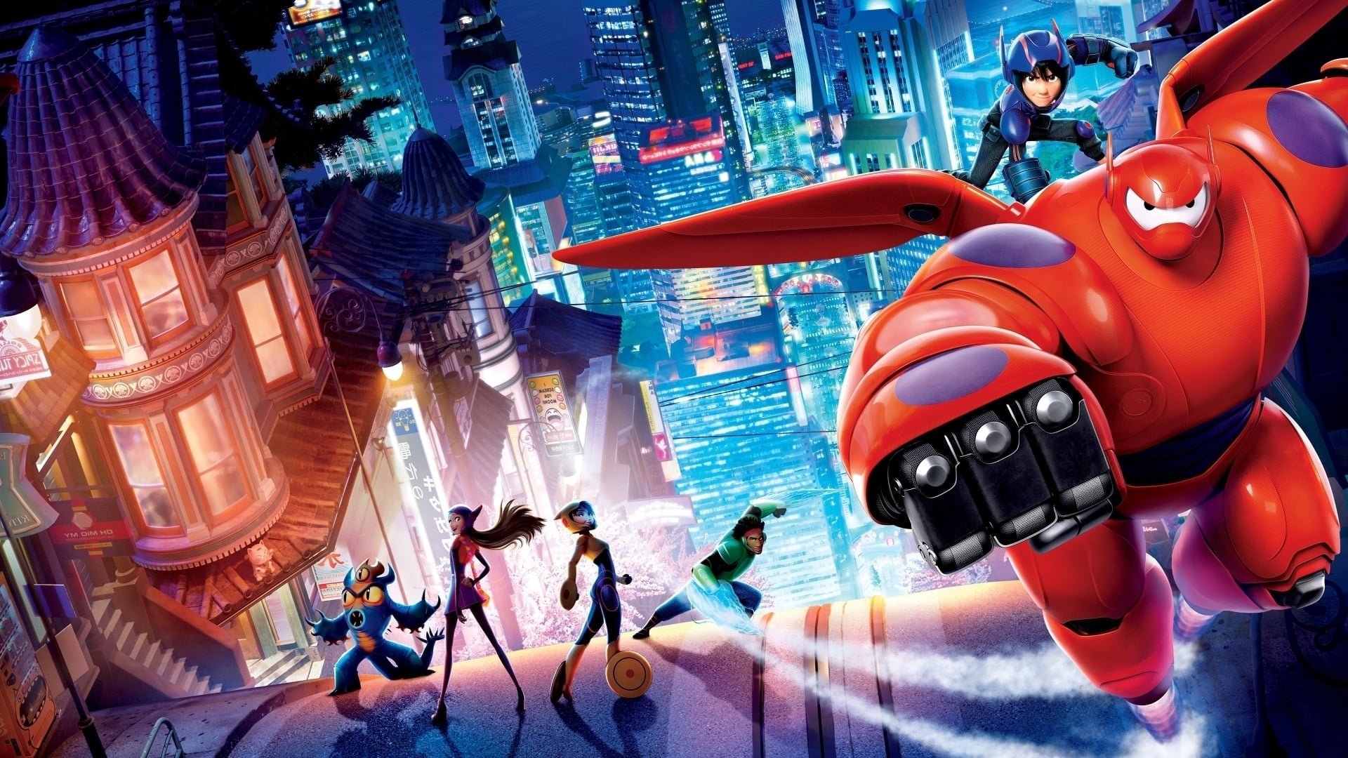 Cinematic background from Big Hero 6 2014 - A special bond develops between plus-sized inflatable robot Baymax, and prodigy Hiro Hamada, who team up with a group of friends to form a band of high-tech heroes.