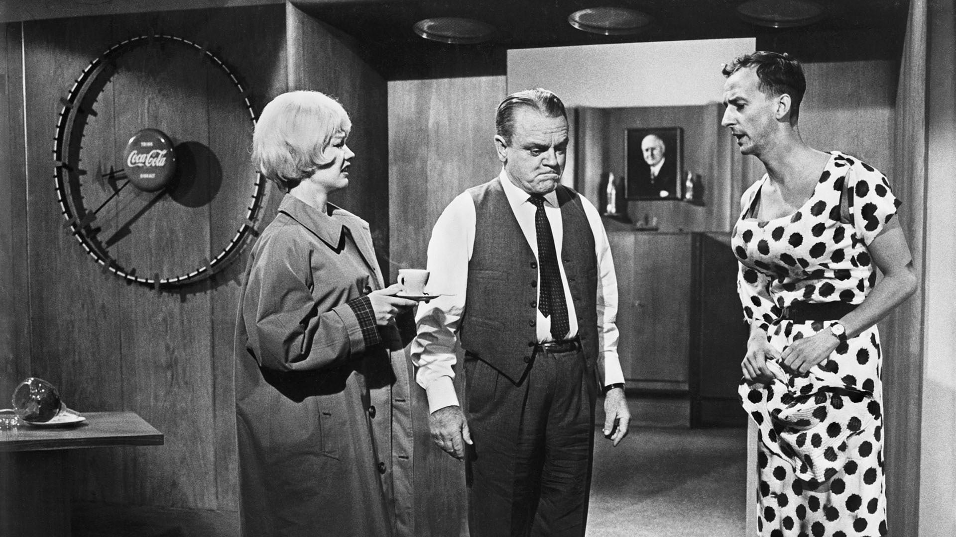 Cinematic background from One, Two, Three 1961 - C.R. MacNamara will do anything to get a promotion within the Coca-Cola company, including looking after boss W.P. Hazeltine's rebellious teenage daughter, Scarlett. When Scarlett visits Berlin, where C.R. is stationed, she reveals that she is married to a communist named Otto Piffl -- and C.R. recognizes that Otto's anti-establishment stance will clash with his boss's own political views, possibly jeopardizing his promotion.