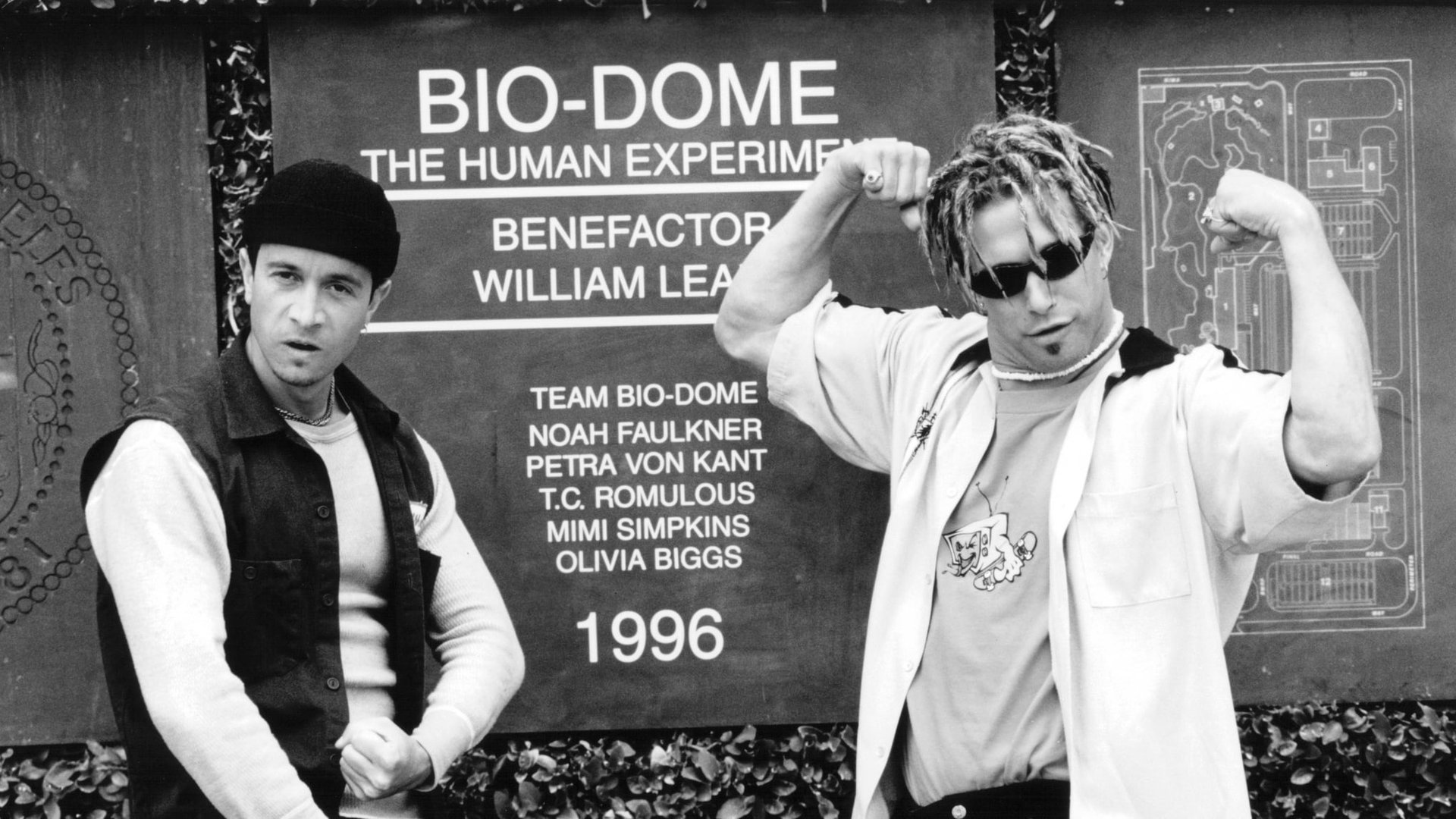 Cinematic background from Bio-Dome 1996 - Bud and Doyle are two losers who are doing nothing with their lives. Both of their girlfriends are actively involved in saving the environment, but the two friends couldn't care less about saving the Earth. One day, when a group of scientists begin a mission to live inside a "Bio-Dome" for a year without outside contact, Bud and Doyle mistakenly become part of the project themselves.