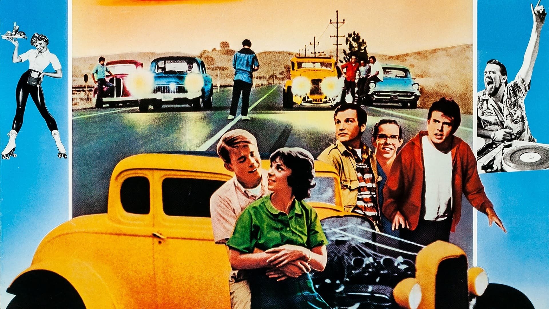 Cinematic background from American Graffiti 1973 - A couple of high school graduates spend one final night cruising the strip with their buddies before they go off to college.