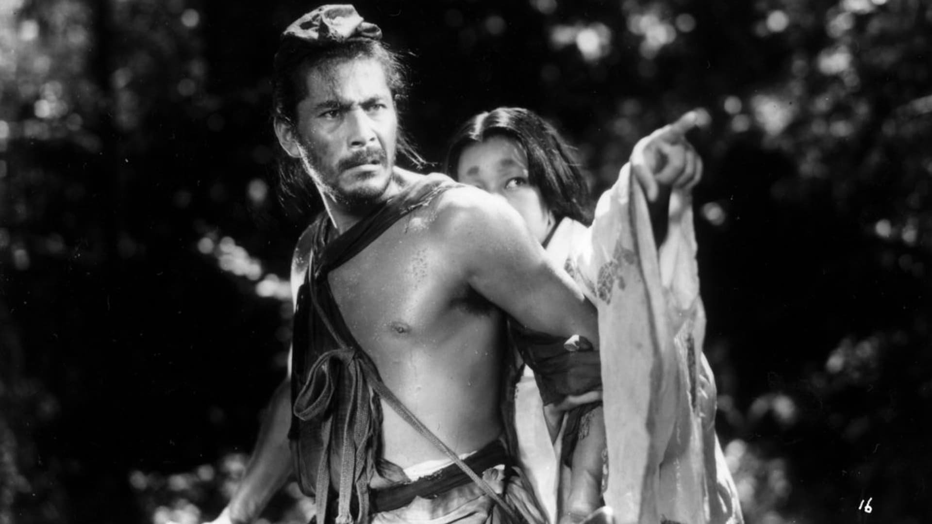 Cinematic background from Rashomon 1950 - Brimming with action while incisively examining the nature of truth, "Rashomon" is perhaps the finest film ever to investigate the philosophy of justice. Through an ingenious use of camera and flashbacks, Kurosawa reveals the complexities of human nature as four people recount different versions of the story of a man's murder and the rape of his wife.