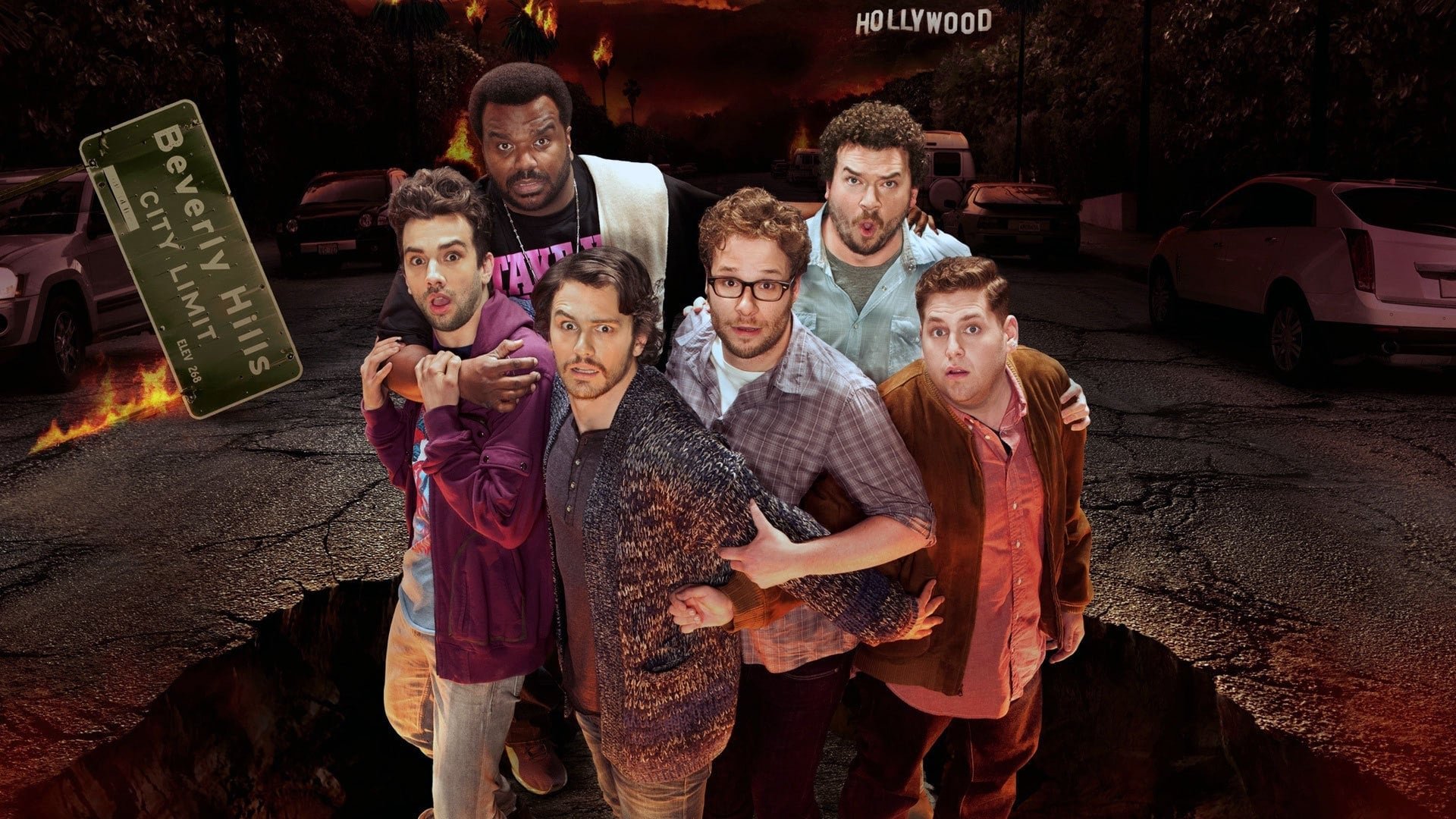 Cinematic background from This Is the End 2013 - While attending a party at James Franco's house, Seth Rogen, Jay Baruchel and many other celebrities are faced with the apocalypse.