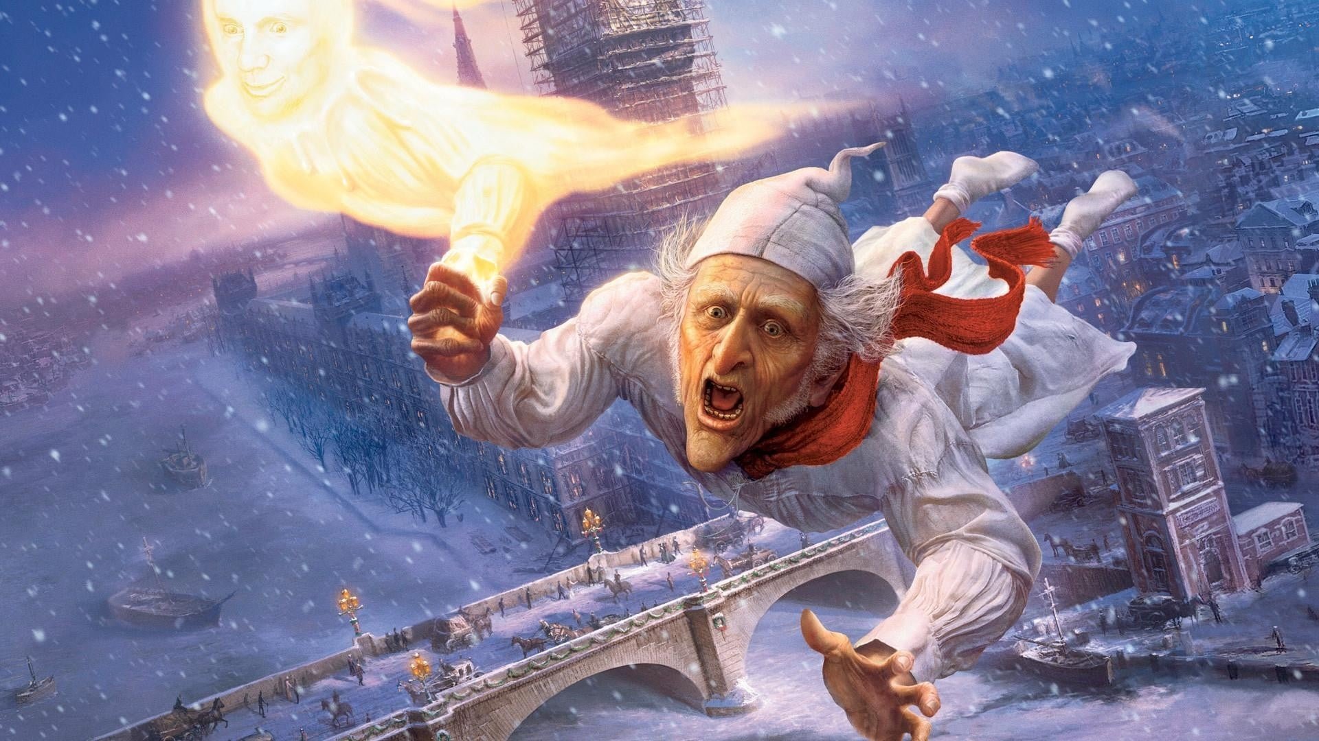 Cinematic background from A Christmas Carol 2009 - Miser Ebenezer Scrooge is awakened on Christmas Eve by spirits who reveal to him his own miserable existence, what opportunities he wasted in his youth, his current cruelties, and the dire fate that awaits him if he does not change his ways. Scrooge is faced with his own story of growing bitterness and meanness, and must decide what his own future will hold: death or redemption.