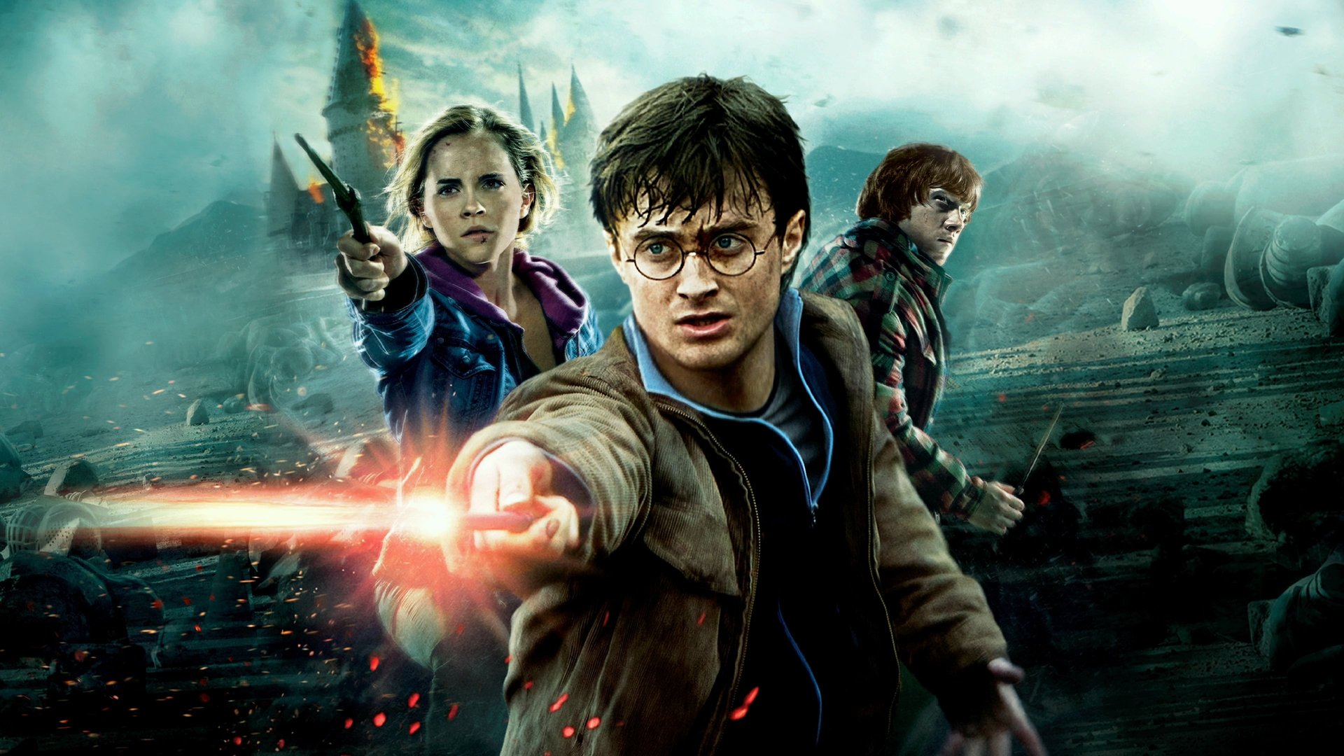 Cinematic background from Harry Potter and the Deathly Hallows: Part 2 2011 - Harry, Ron and Hermione continue their quest to vanquish the evil Voldemort once and for all. Just as things begin to look hopeless for the young wizards, Harry discovers a trio of magical objects that endow him with powers to rival Voldemort's formidable skills.