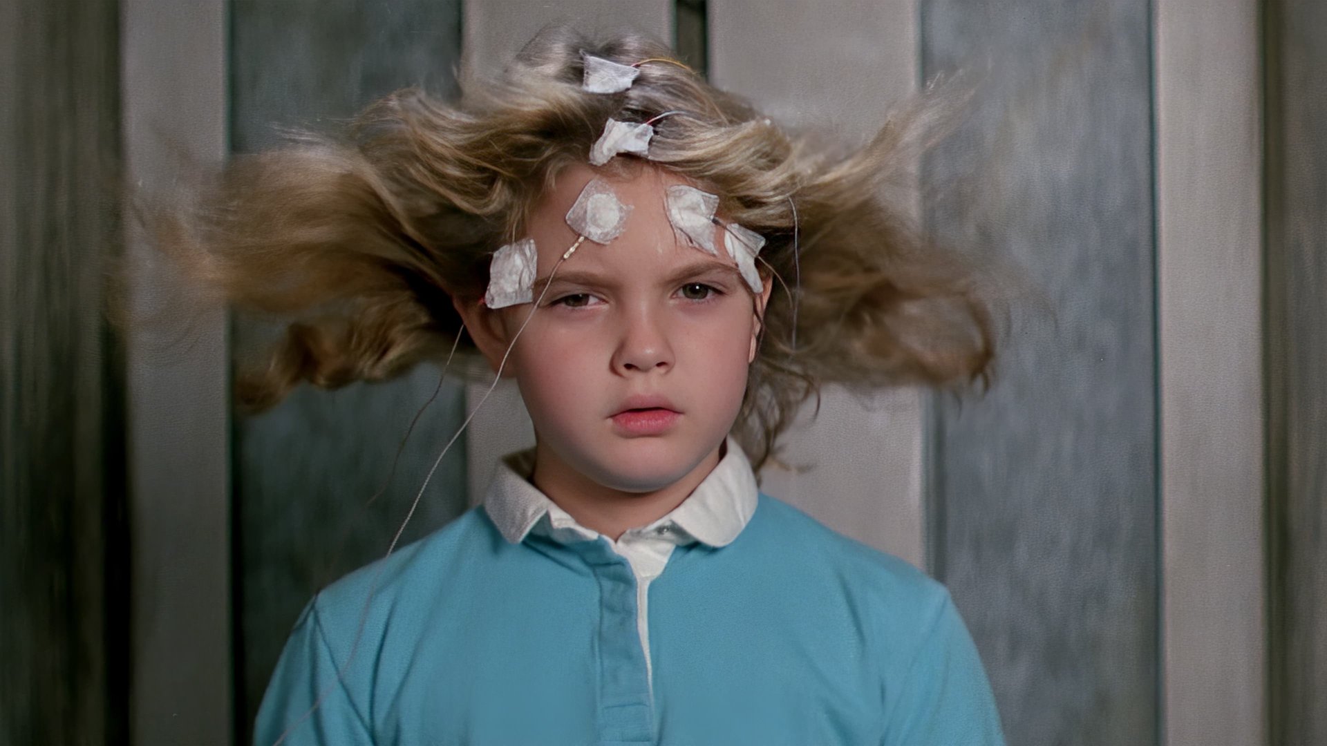 Cinematic background from Firestarter 1984 - As youths, Andy McGee and his future wife, Vicky, participated in secret experiments, allowing themselves to be subjected to mysterious medical tests. Years later, the couple's daughter, Charlie, begins to exhibit the ability of setting fires solely with her mind. This volatile talent makes the youngster extremely dangerous and soon she becomes a target for the enigmatic agency known as "The Shop."