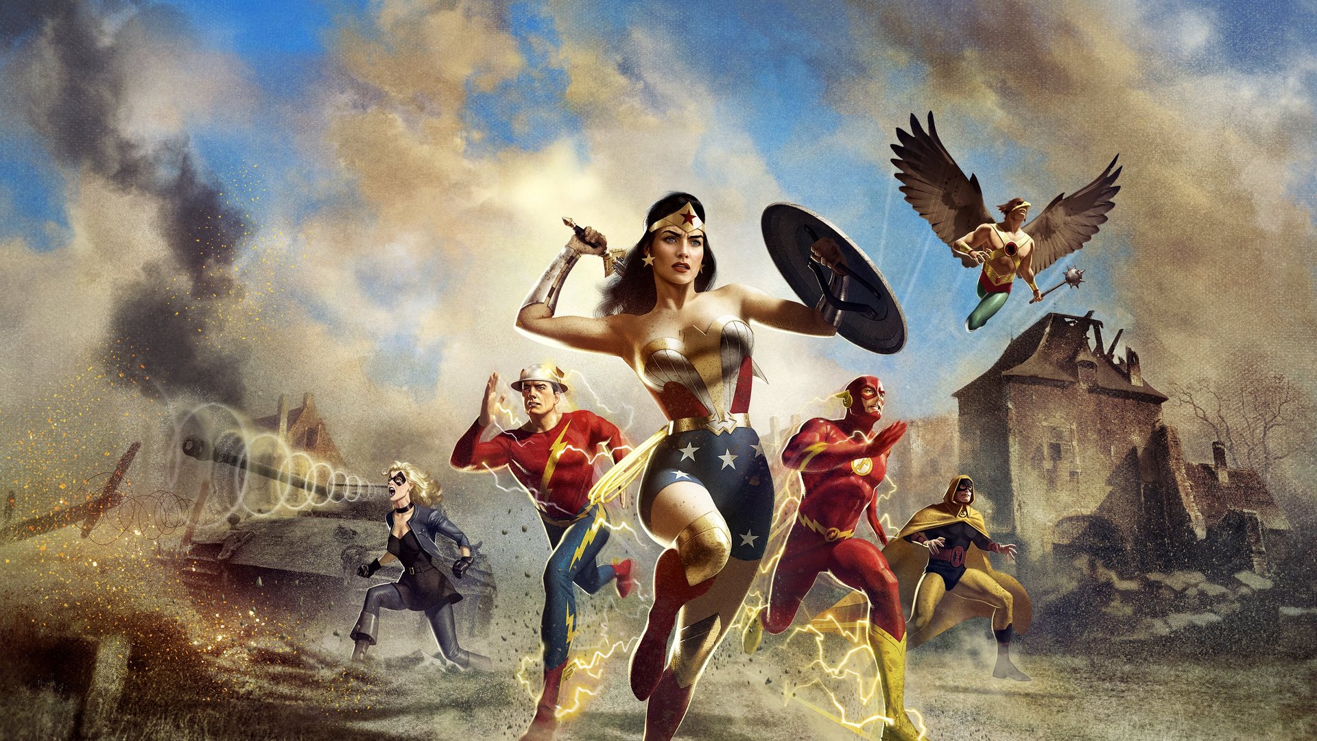 Cinematic background from Justice Society: World War II 2021 - When the Flash finds himself dropped into the middle of World War II, he joins forces with Wonder Woman and her top-secret team known as the Justice Society of America.