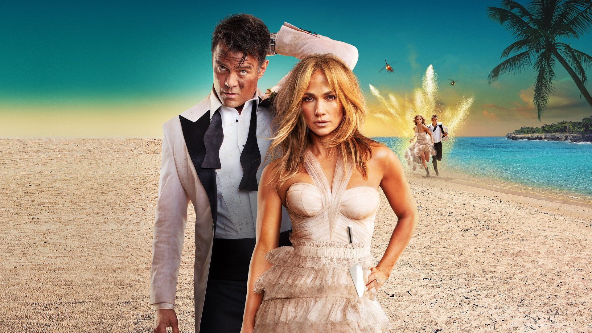 Cinematic background from Shotgun Wedding 2022 - Darcy and Tom gather their families for the ultimate destination wedding but when the entire party is taken hostage, “’Til Death Do Us Part” takes on a whole new meaning. Now, Darcy and Tom must save their loved ones—if they don’t kill each other first.