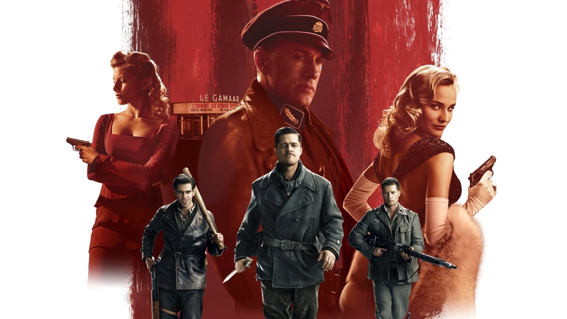 Cinematic background from Inglourious Basterds 2009 - In Nazi-occupied France during World War II, a group of Jewish-American soldiers known as "The Basterds" are chosen specifically to spread fear throughout the Third Reich by scalping and brutally killing Nazis. The Basterds, lead by Lt. Aldo Raine soon cross paths with a French-Jewish teenage girl who runs a movie theater in Paris which is targeted by the soldiers.
